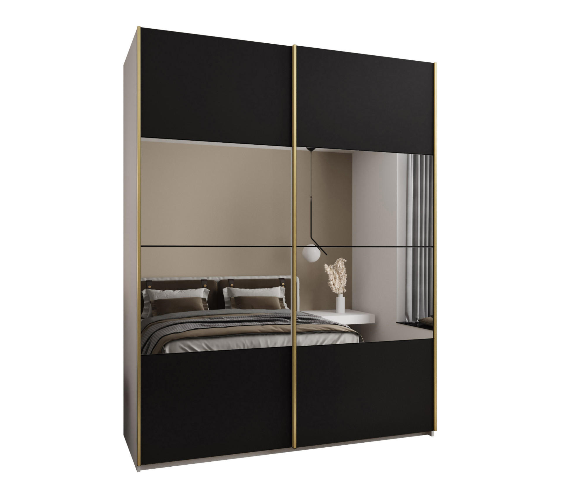 SCHWEBETÜRENSCHRANK 245,5/200/64 2-türig - Goldfarben/Schwarz, Holz/Metall (200/245/64cm) - Abiks Möbel