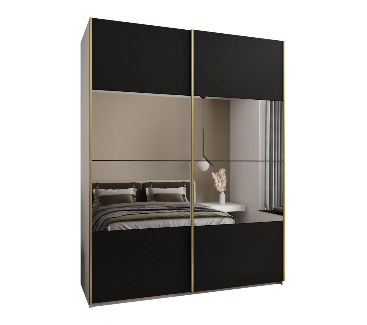 SCHWEBETÜRENSCHRANK 245,5/190/64 2-türig - Goldfarben/Schwarz, Holz/Metall (190/245/64cm) - Abiks Möbel