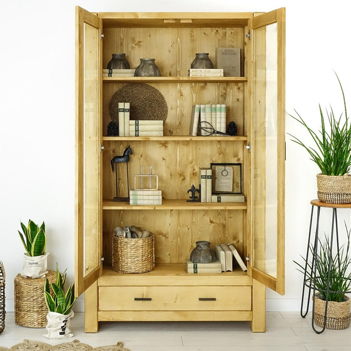VITRINE aus Massivholz Sara - Honig, Holz (110/195/40cm) - Seart