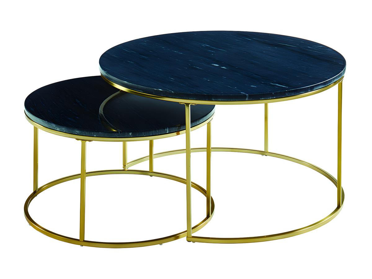 COUCHTISCHE - schwarzer Marmor & goldfarbenes Metall - ANGELA - Schwarz, Stein (80/80/45cm) - Pascal Morabito