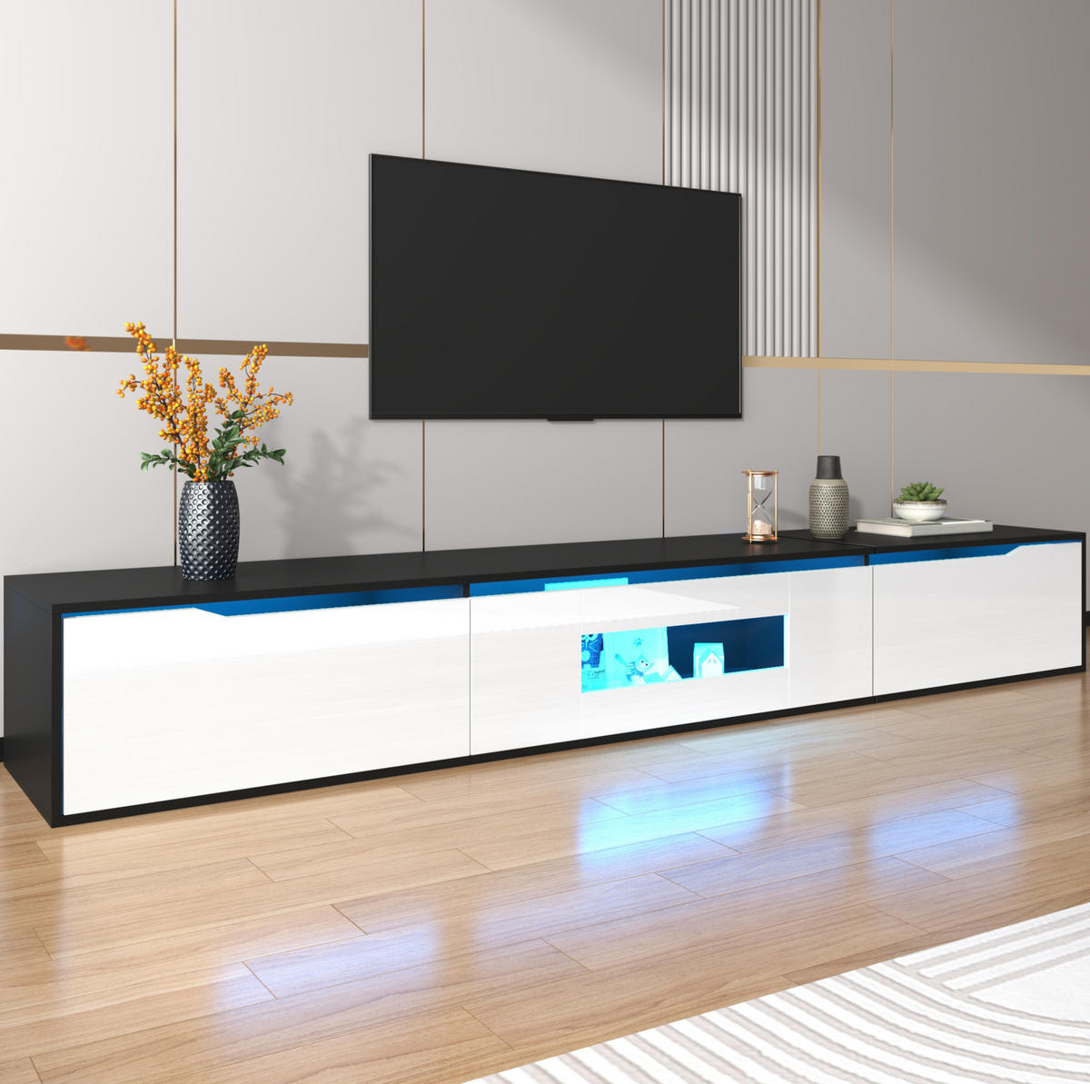 TV-ELEMENT mit LED-Beleuchtung 180 cm Hochglanz Schwarz Weiß - Schwarz, Holzwerkstoff (35/30/180cm) - Beauniv