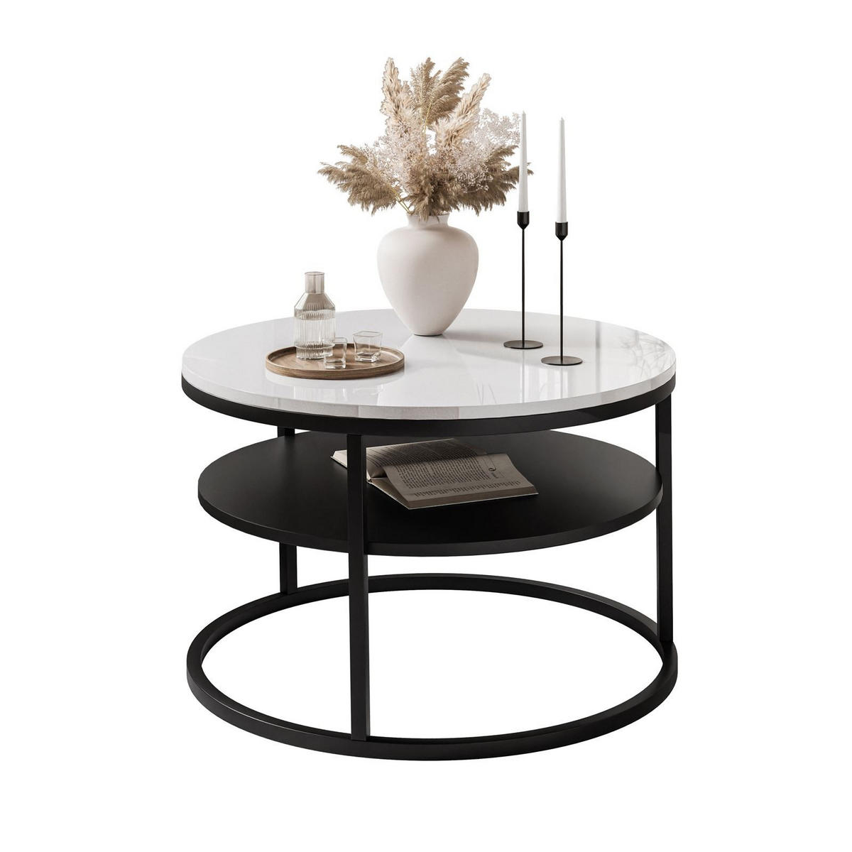 COUCHTISCH CIRI SLIM mit Regal Hochglanz - Schwarz, Holzwerkstoff (60/60/42cm) - Lookway