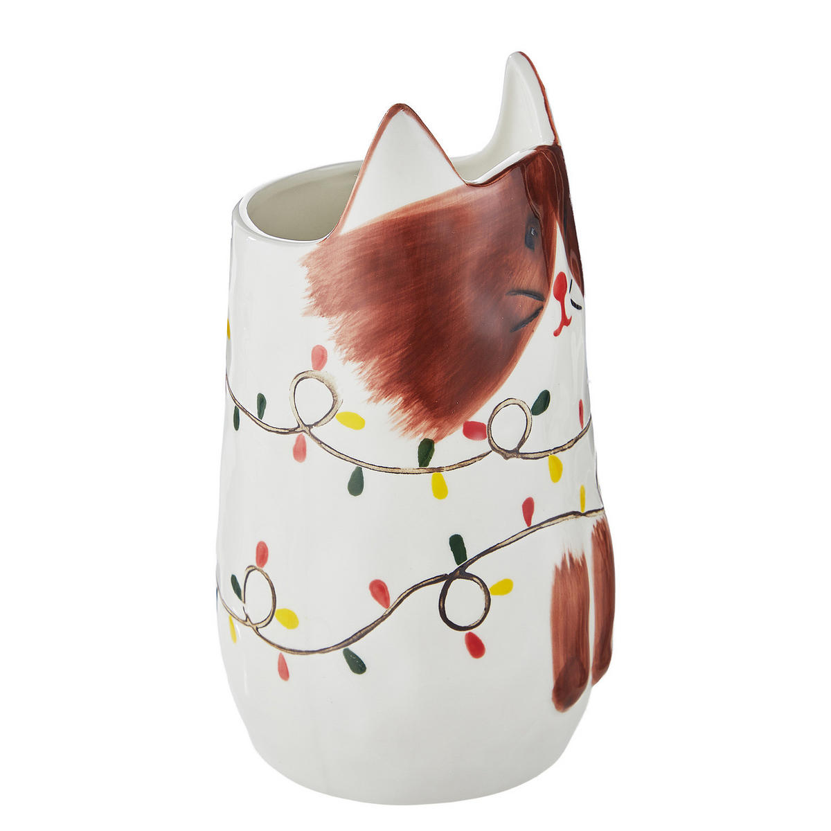 VASE Pablo Katze mit Lichterkette - Weiß/Braun, Stein (20cm) - Butlers