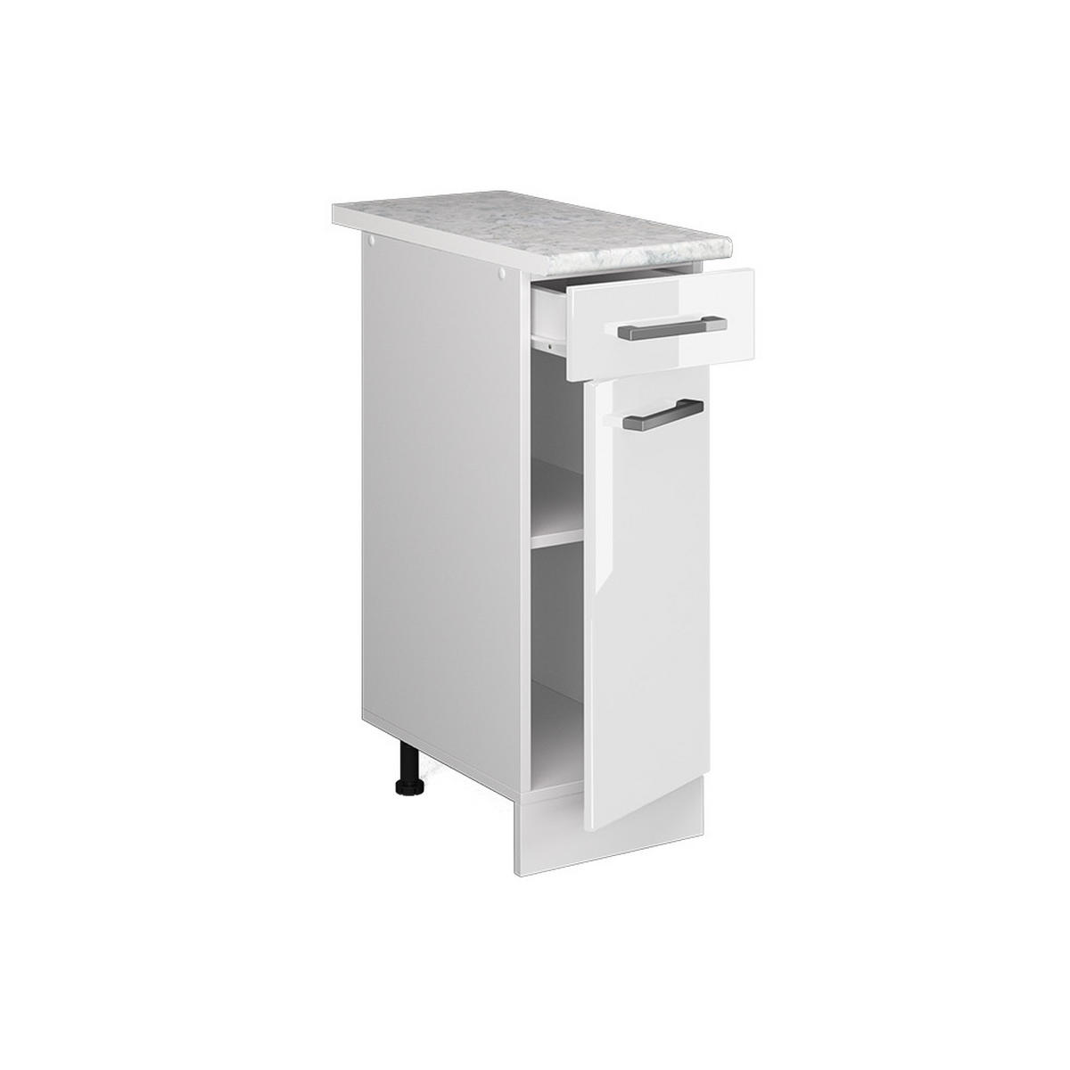 UNTERSCHRANK R-Line Weiß Hochglanz 30 cm mit Schublade mit Arbeitsplatte - Weiß Hochglanz/Weiß, Holzwerkstoff (30/81.6/60cm) - Vicco