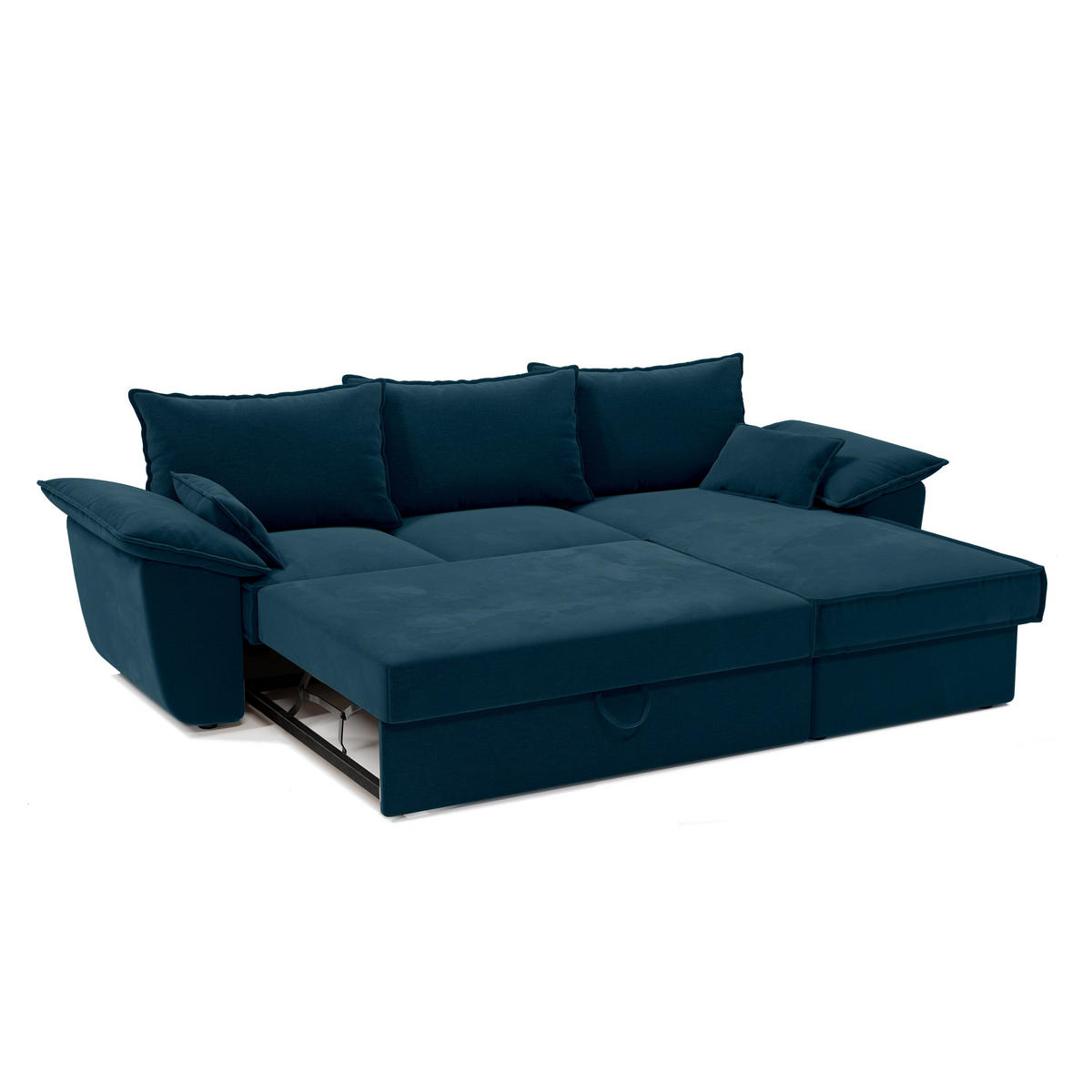 ECKSOFA RECHTS Samtstoff Pfauenblau 257cm - Blau/Hellblau, Textil (257/168cm) - Sia Home