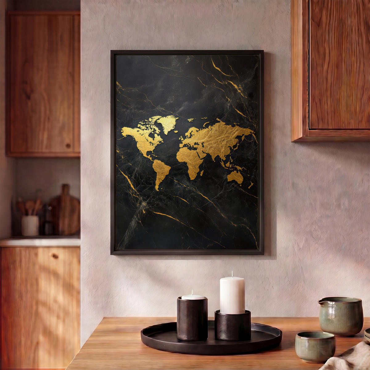 LEINWAND Bilder mit Rahmen - Weltkarte - Gold - Marmor - 30x40 - Goldfarben, Textil (30/40cm) - MuchoWow