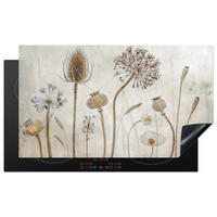 HERDABDECKPLATTE Blumen - Aquarell - Stilleben - Braun - Vintage 91x52 cm - Sandfarben, Kunststoff (91.6/0.2/52.7cm) - MuchoWow