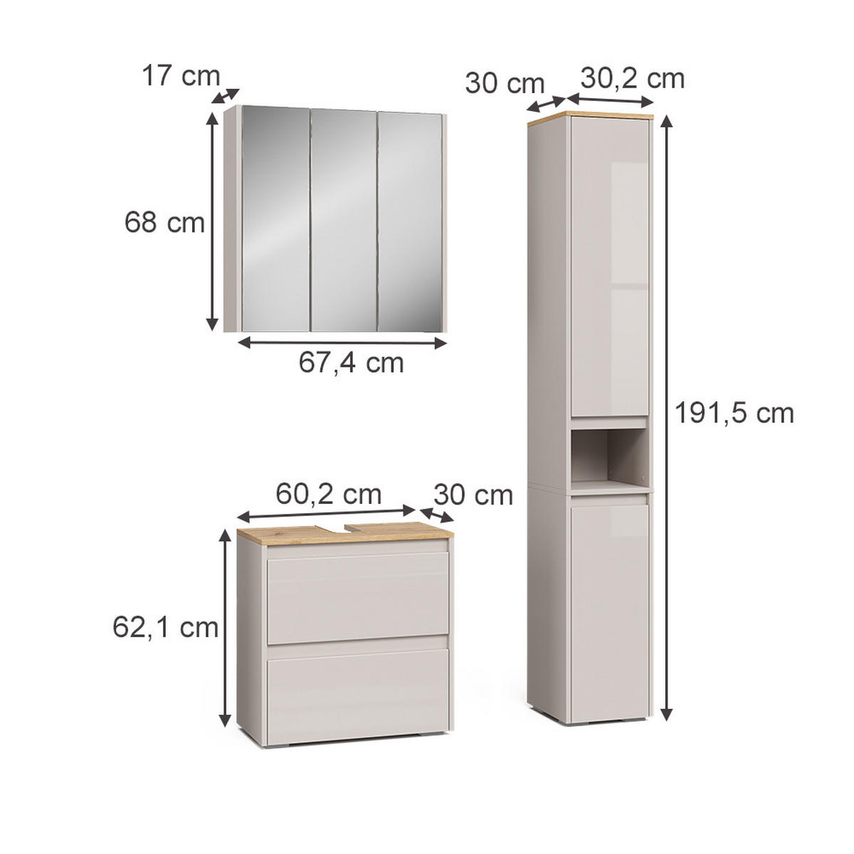 KOUPELNOVÝ NÁBYTEK Majest Kašmír/Řemeselné - kašmírová/světle šedá, kompozitní dřevo (60.1/62/30.1cm) - Vicco