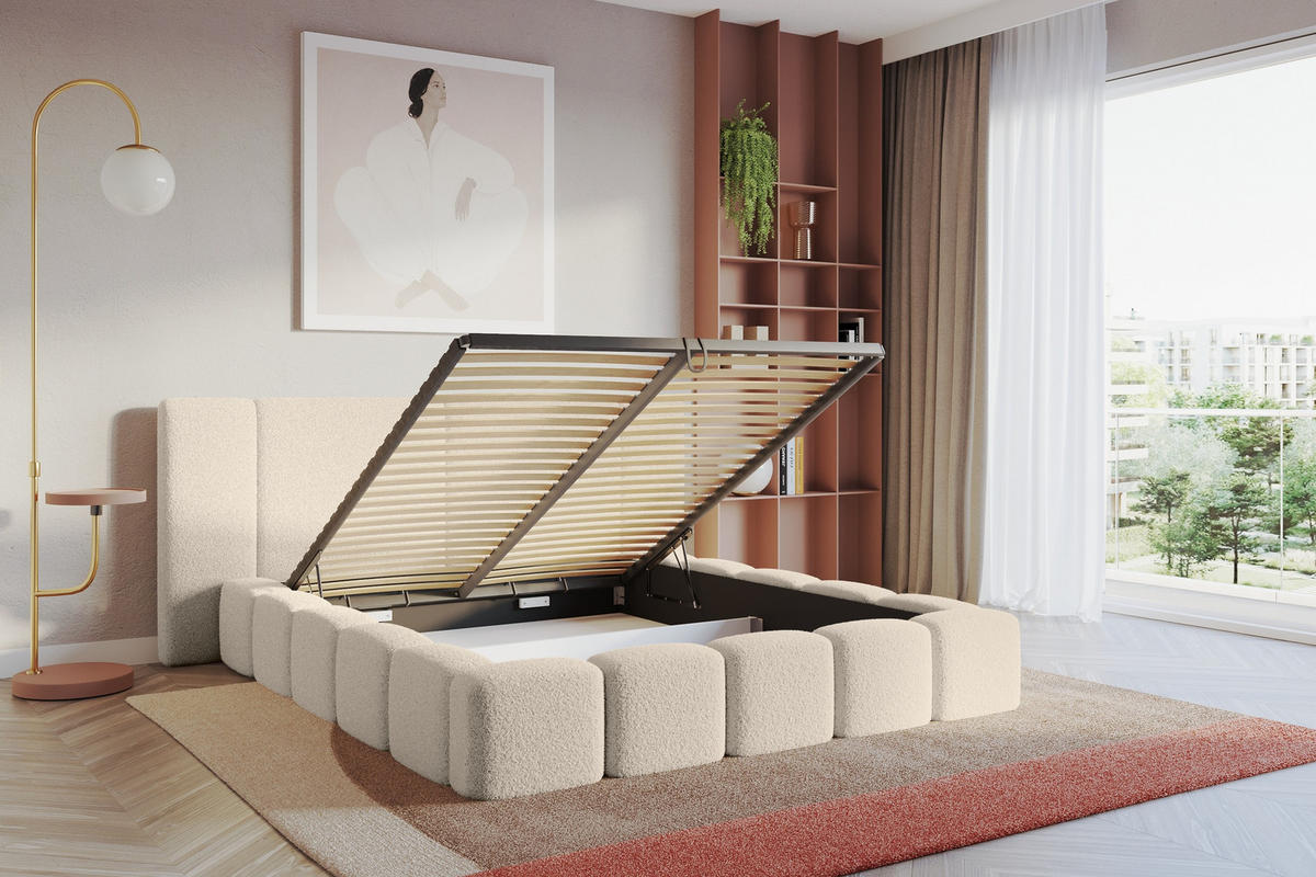 POLSTERBETT mit Bettkasten und Lattenrost, Bett mit Matratze H3/H4 - NILO 140x200 Dunkelbeige - Honig, Holzwerkstoff/Textil (140/200cm) - ALTDECOR