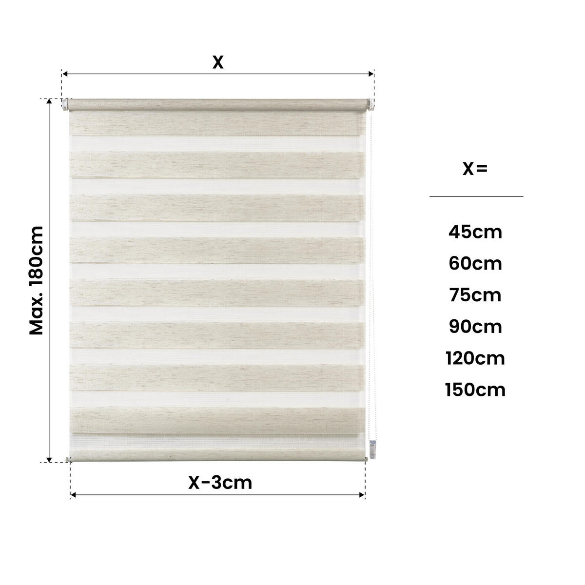 DOPPELROLLO Leinen, 90cm x 180 cm - Beige, Kunststoff (90/180cm) - STORESDECO