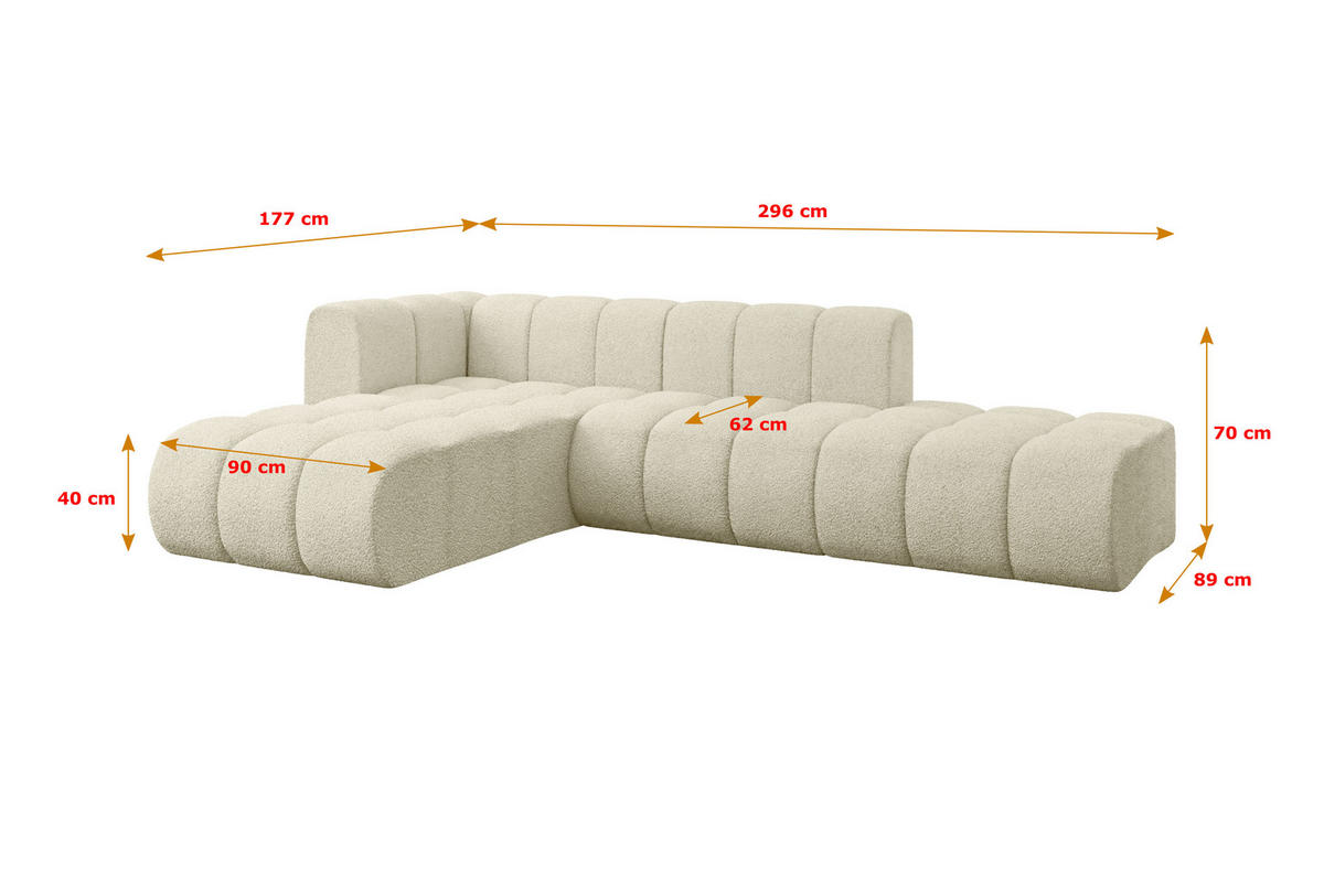 ECKSOFA modulares Sofa Zuvon-L1 - 296x177x70 cm Beige - Beige, Holzwerkstoff/Textil (296/177cm) - ALTDECOR