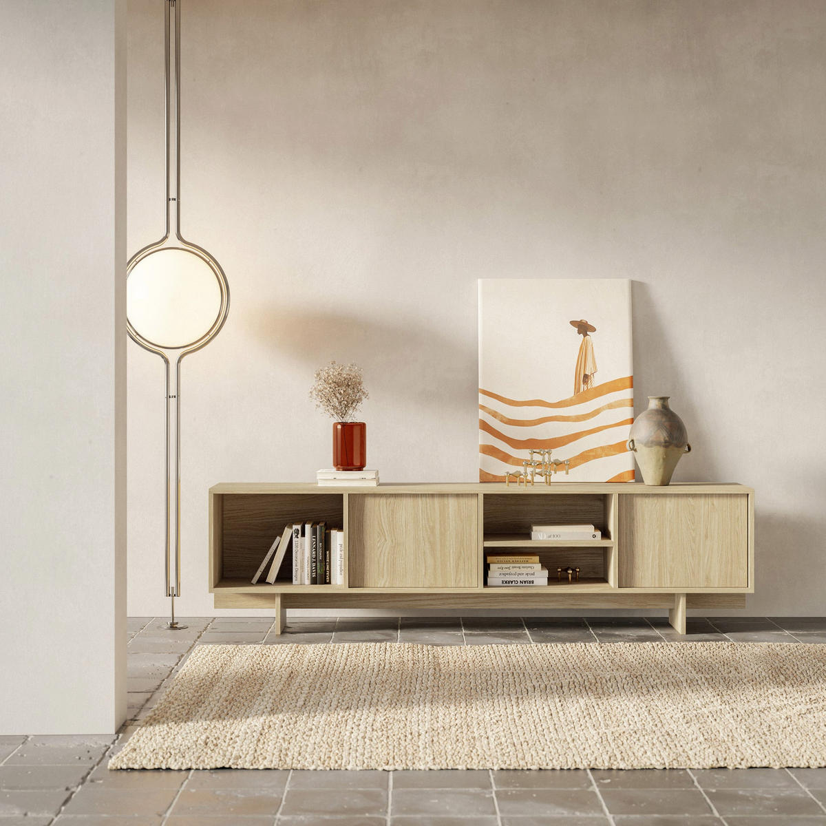 TV-STOLEK Sanva Olejovaný dub 200 cm - barva dubu, kompozitní dřevo (200/55/35cm) - Selsey