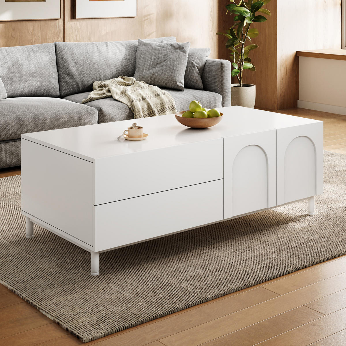 COUCHTISCH Stauraum Rechteckig Bogen Türen Modern - Weiß, Holzwerkstoff (50/100/39.5cm) - FLIEKS