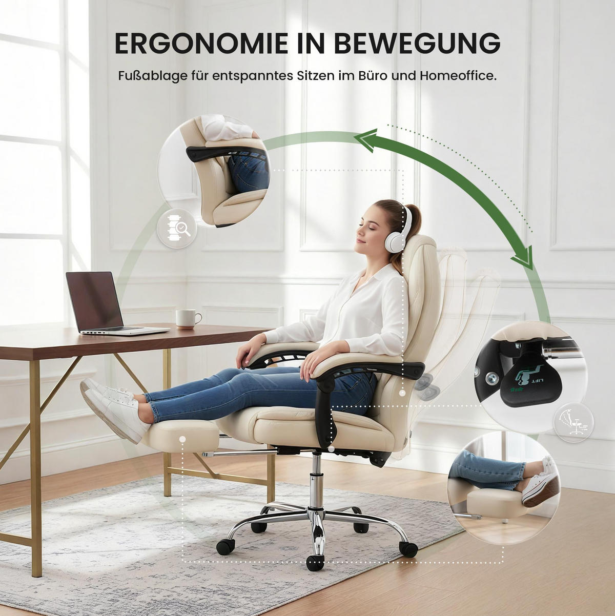 CHEFSESSEL Lederlook Creme - Creme/Grau, Kunststoff/Textil (65/109/73cm) - CLP