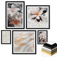 WANDBILDER 5er-Set - 50x50 cm & 20x30 cm & 40x60 cm Schwarzer Rahmen - Blumen Marmor weiß schwarz - Schwarz, Kunststoff (40/60cm) - ArtPrintCave