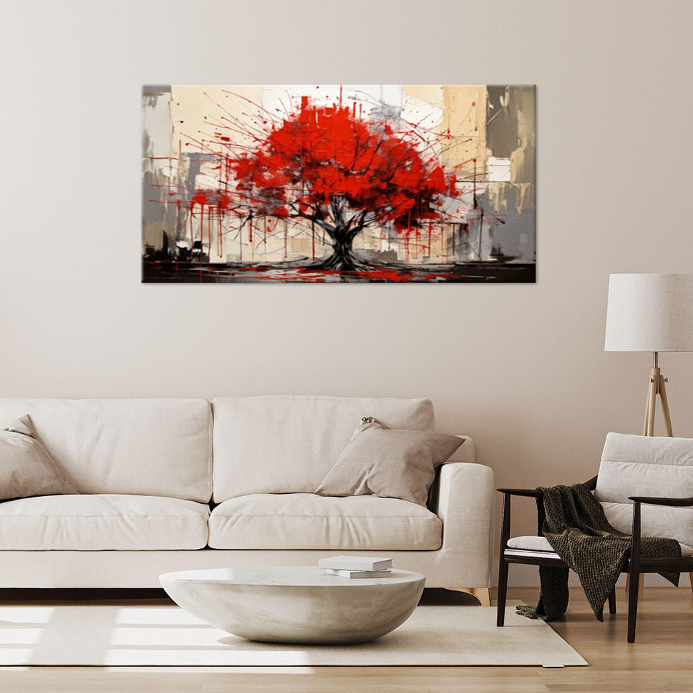 LEINWANDBILD Baum Abstraktion Rot 80x40cm - Rot, Textil (80/40cm) - Feeby