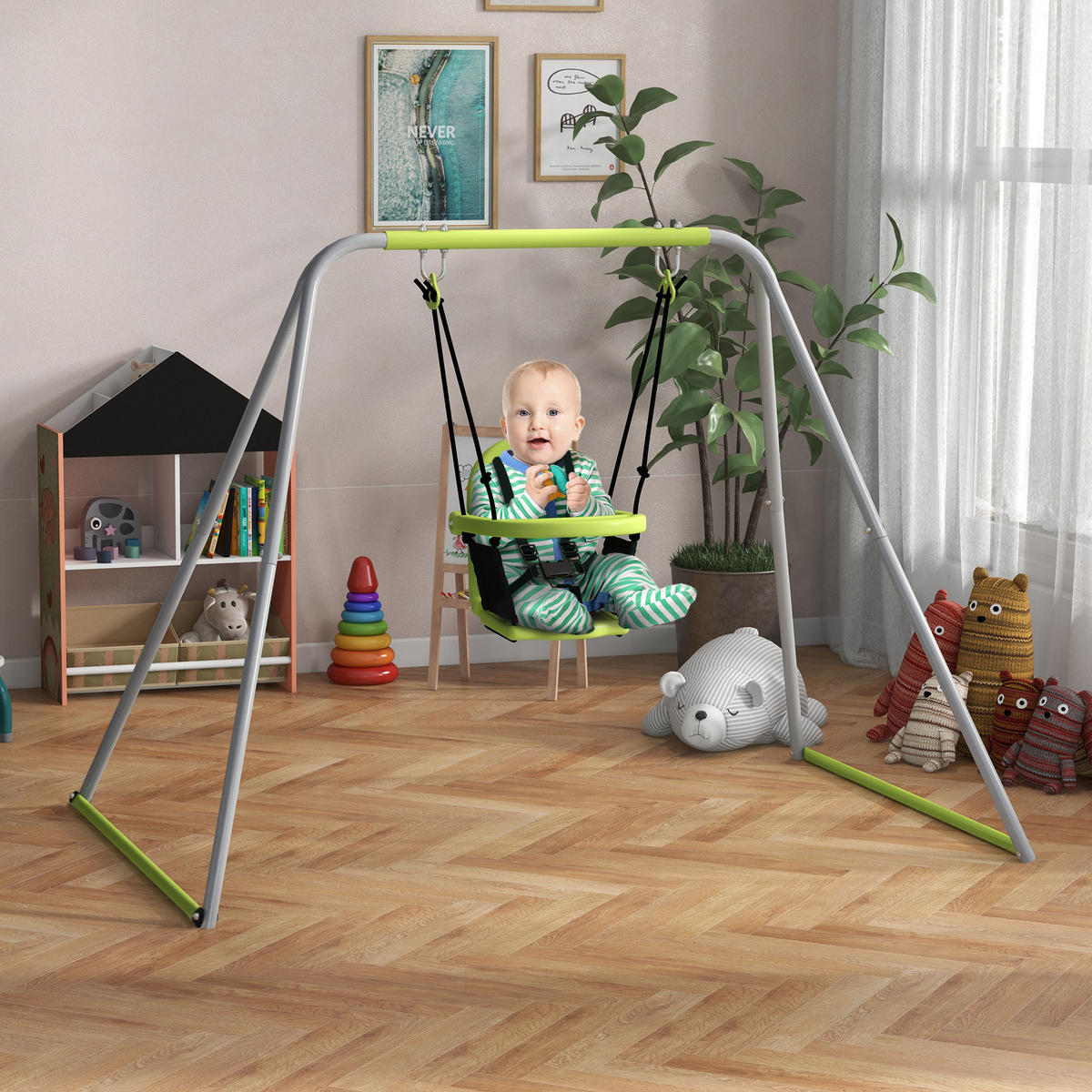 SCHAUKEL DE-17963 2-in-1 mit Baby- & Kinderschaukel Grün - Grün, Metall (160/182/180cm) - ComfortXL