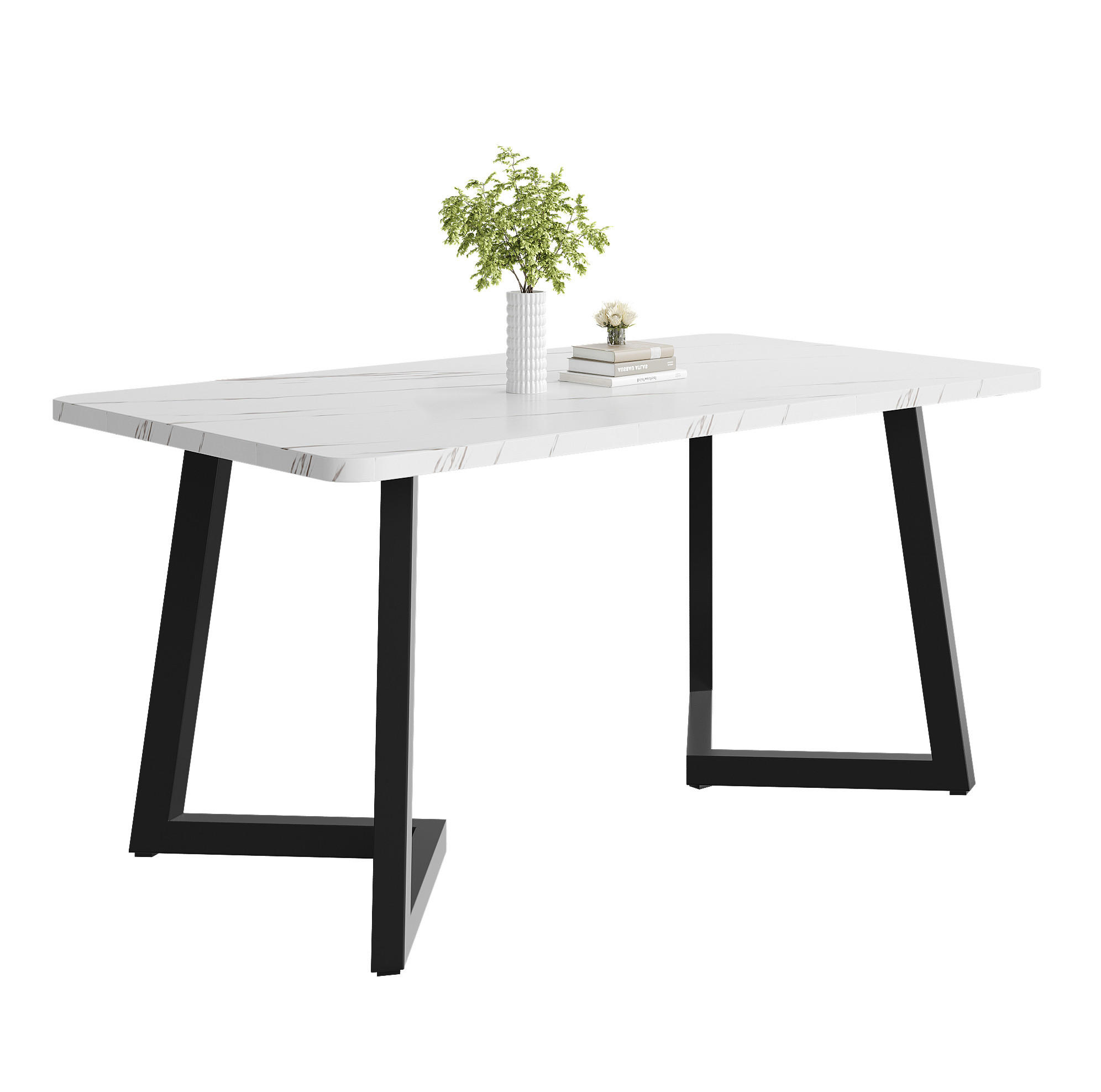 ESSTISCH mit Metallgestell 117/68/75 cm in Marmoroptik Weiß/Schwarz - Weiß, Holzwerkstoff (117/68/75cm) - BEAOK