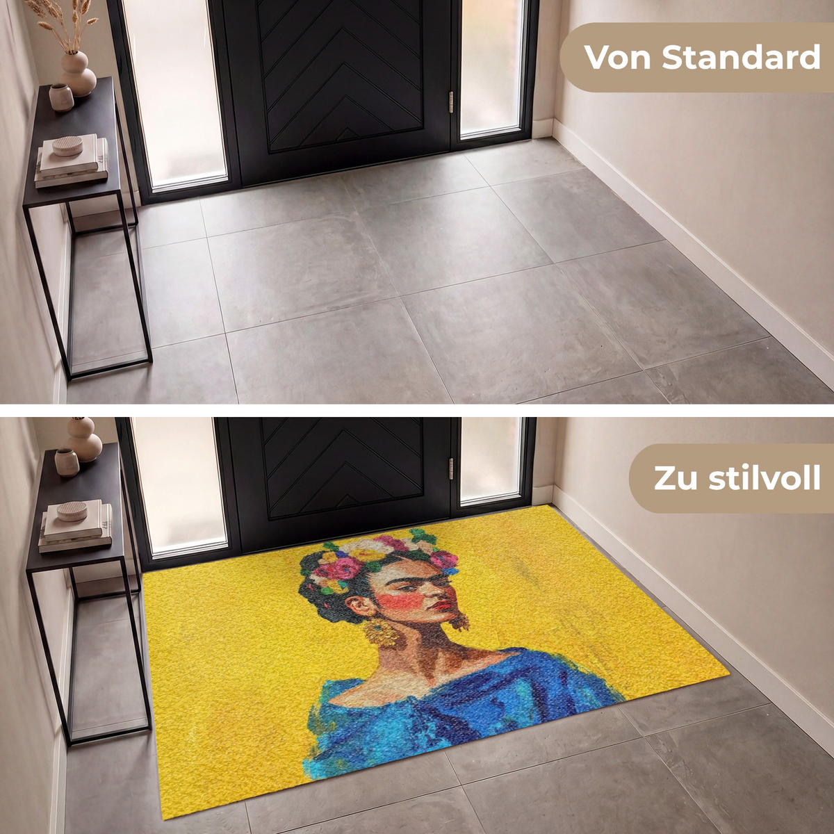 FUSSMATTE Frida Kahlo - Frau - Gelb - Blau - Blumen Schmutzfangmatte 180x120 cm - Gelb, Kunststoff (180/120cm) - MuchoWow