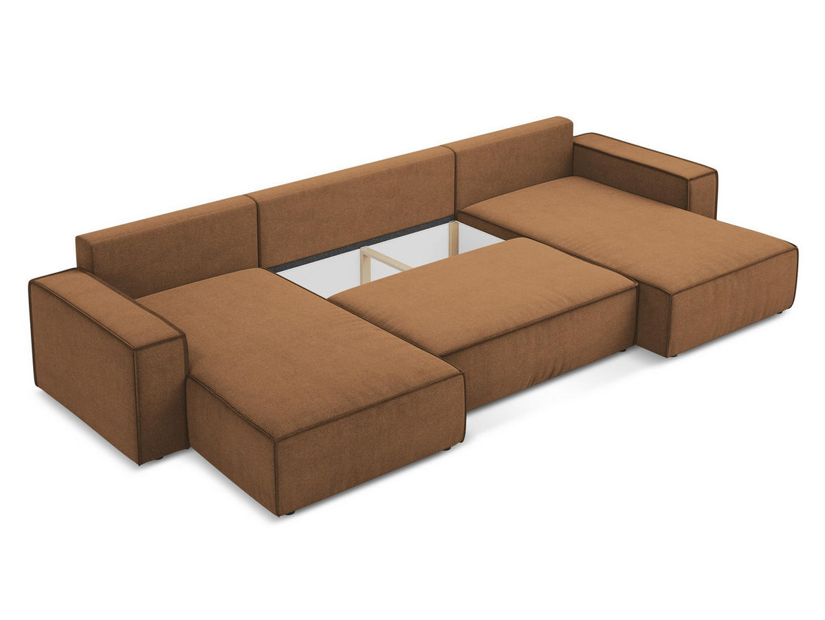 WOHNLANDSCHAFT Strukturstoff Stoff Orange - Terra cotta/Schwarz, Kunststoff/Textil (398/82/185cm) - Makamii