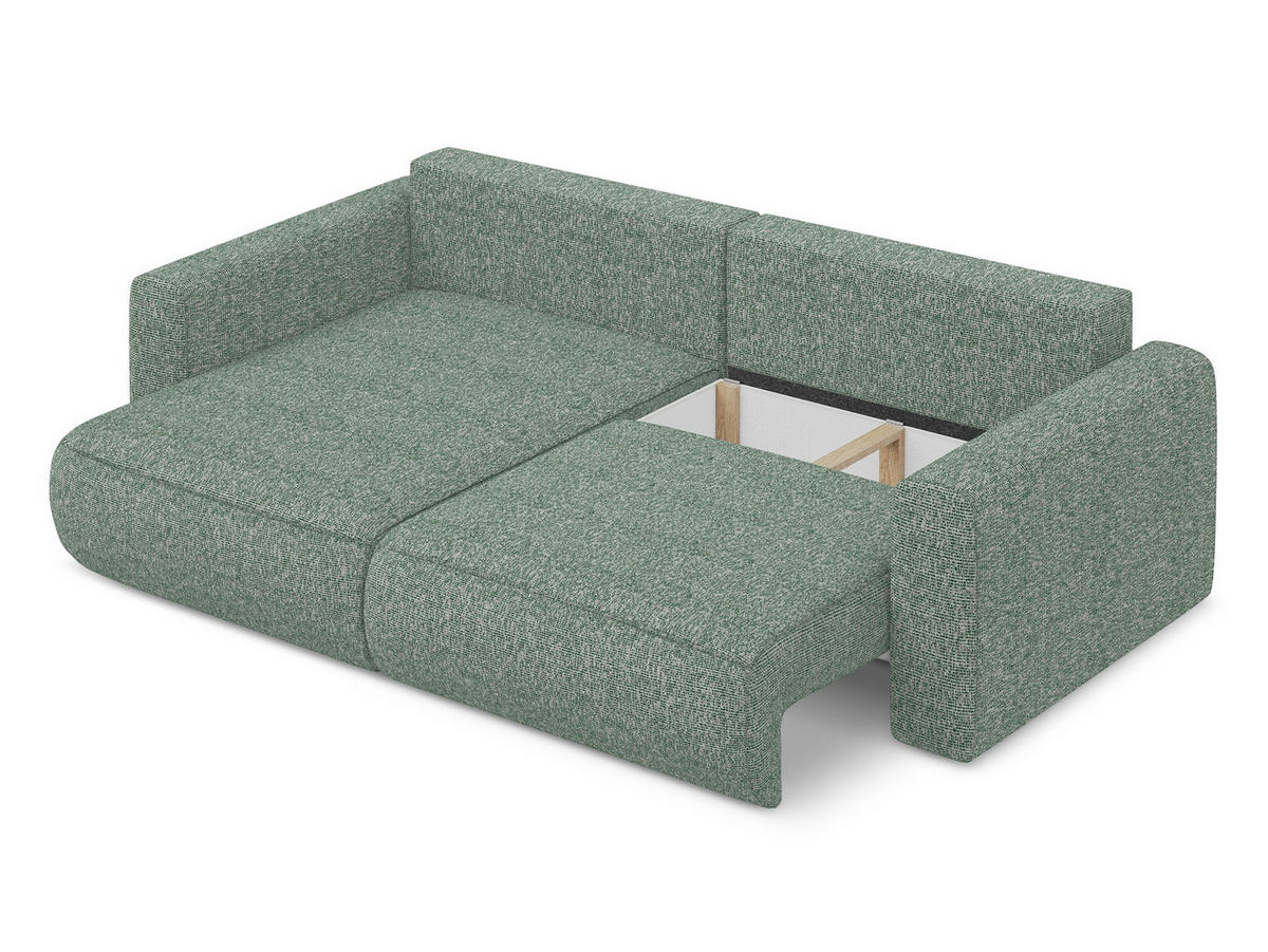 ECKSOFA mit Schlaffunktion Strukturstoff Stoff Grün - Schwarz/Hellgrün, Kunststoff/Textil (149/240cm) - Makamii