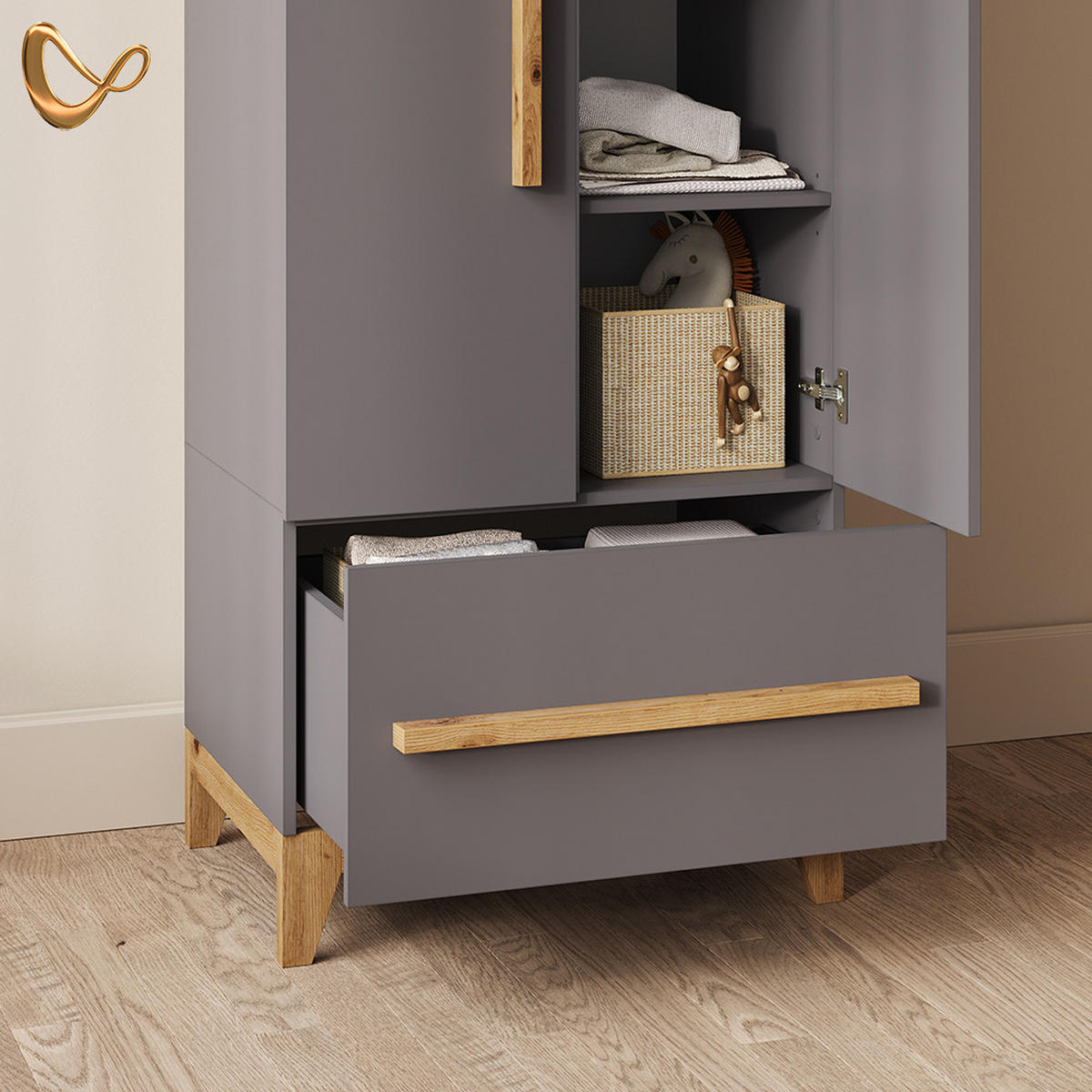 KINDERKLEIDERSCHRANK Mailo Grau/Artisan 70 x 186.8 cm mit 4 Schubladen - Eiche Artisan/Grau, Holzwerkstoff (70/186.8/53.4cm) - Livinity®