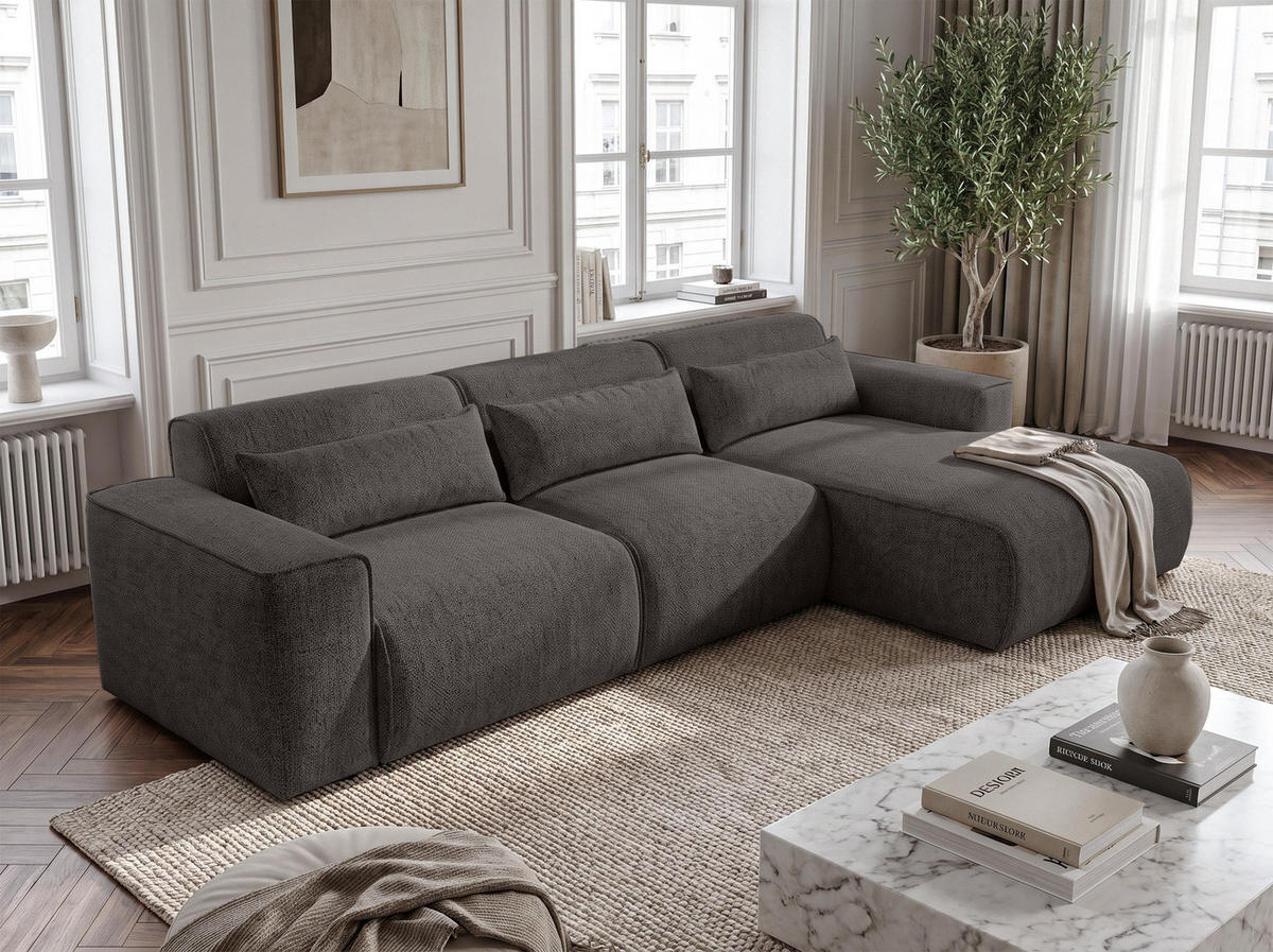 ECKSOFA L Form Ruyam Grau 310/165/78 cm – Schlaffunktion Rechts - Schwarz/Grau, Kunststoff/Textil (310/170cm) - AX Living