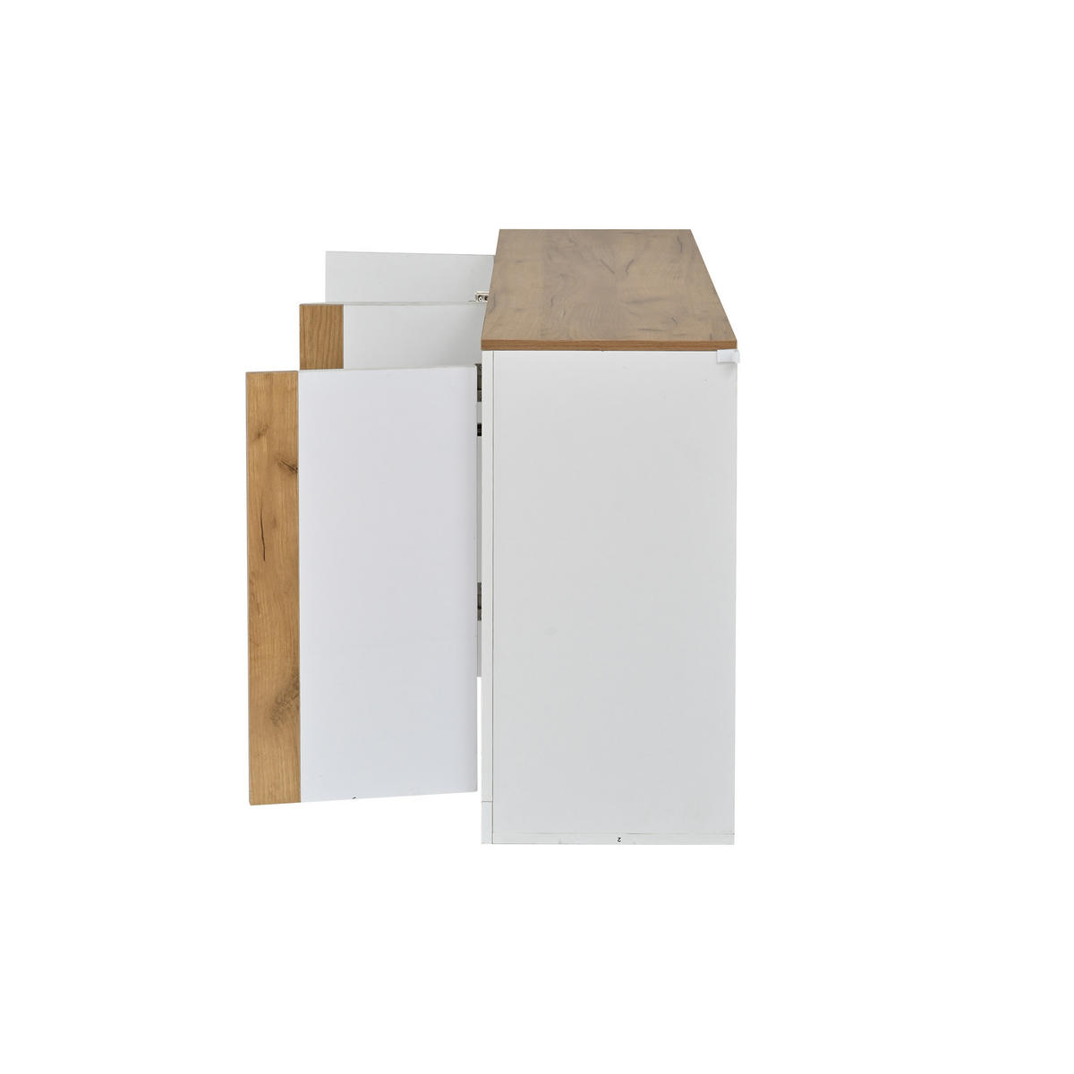 SIDEBOARD 140x35x70cm Weiß Eiche mit RGB LED und 4 Türen - Weiß/Naturfarben, Holzwerkstoff (140/70/35cm) - FLIEKS
