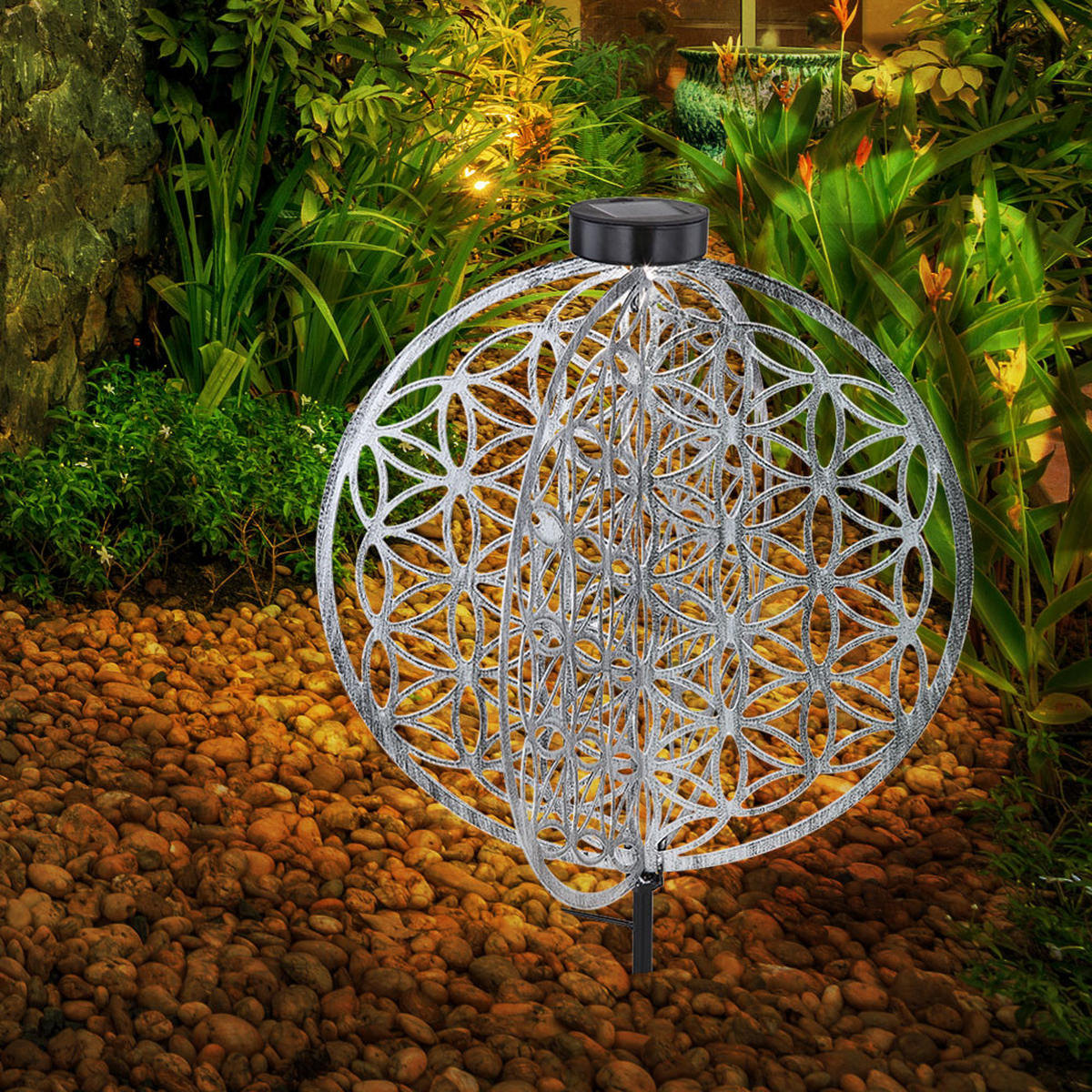 LED AUSSENLEUCHTE Solar Silber Schwarz - Schwarz, Metall (40/40/51cm) - Globo Lighting