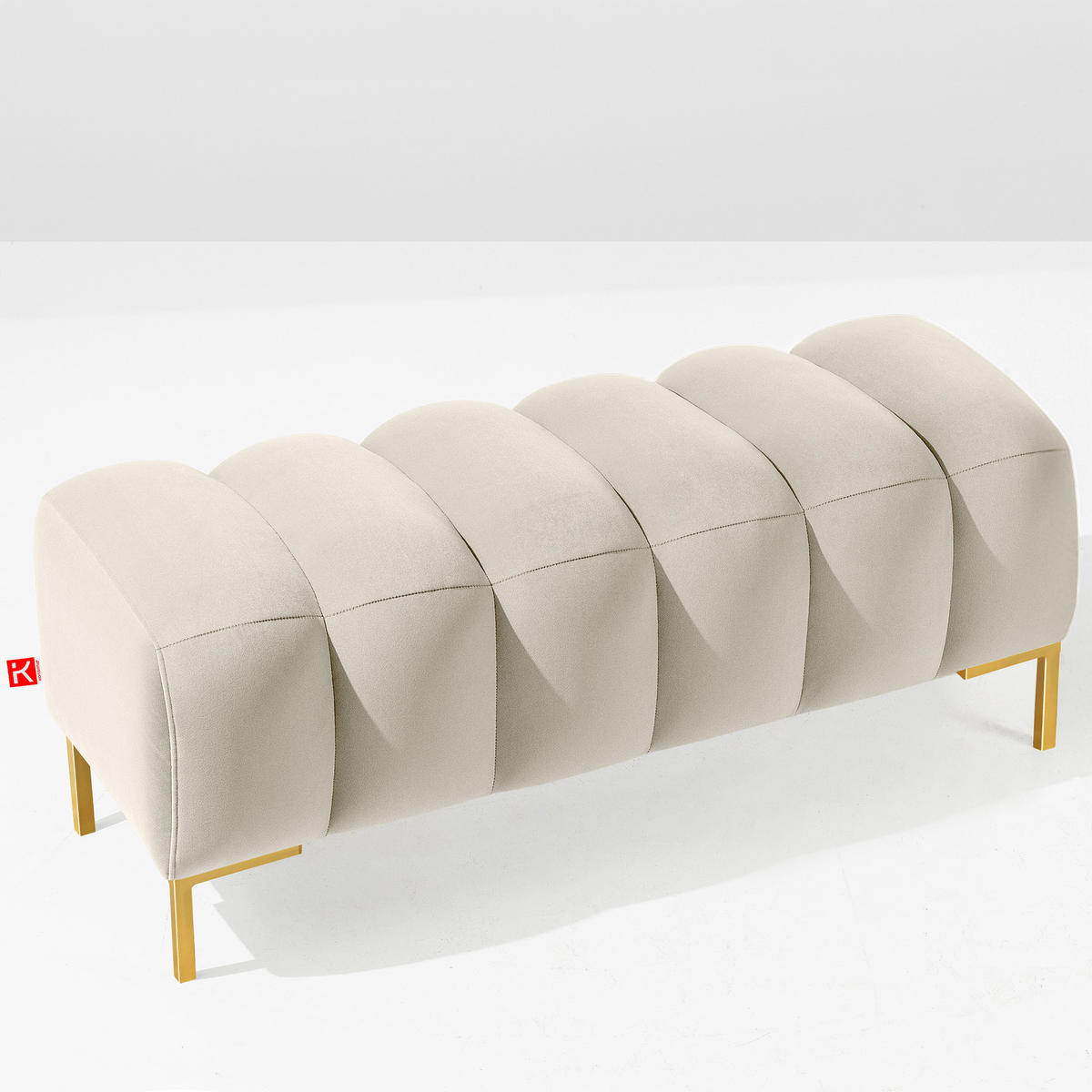 SITZHOCKER Polsterhocker PECCO, Veloursstoff - Goldfarben/Creme, Holz/Textil (120/50/50cm) - KONSIMO®