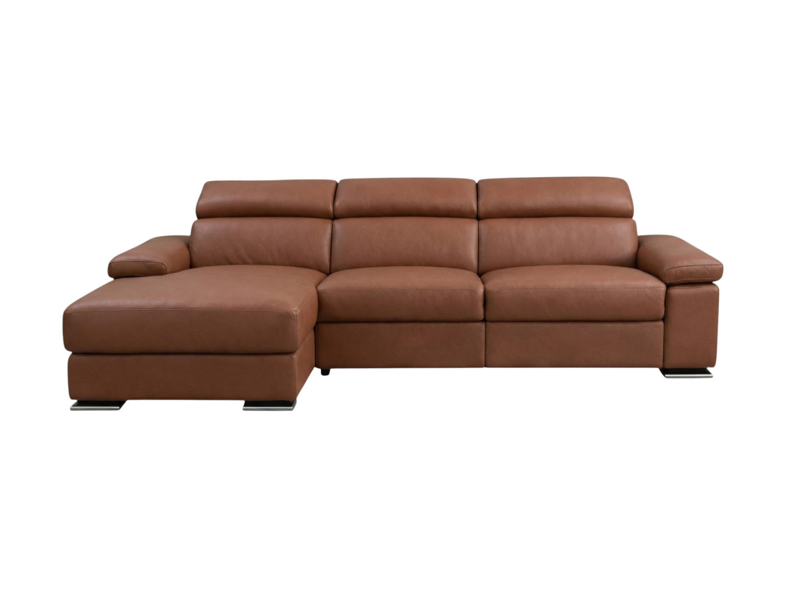 ECKSOFA Plutone Echtleder Cognacbraun - Cognac, Leder/Metall (286/165cm)