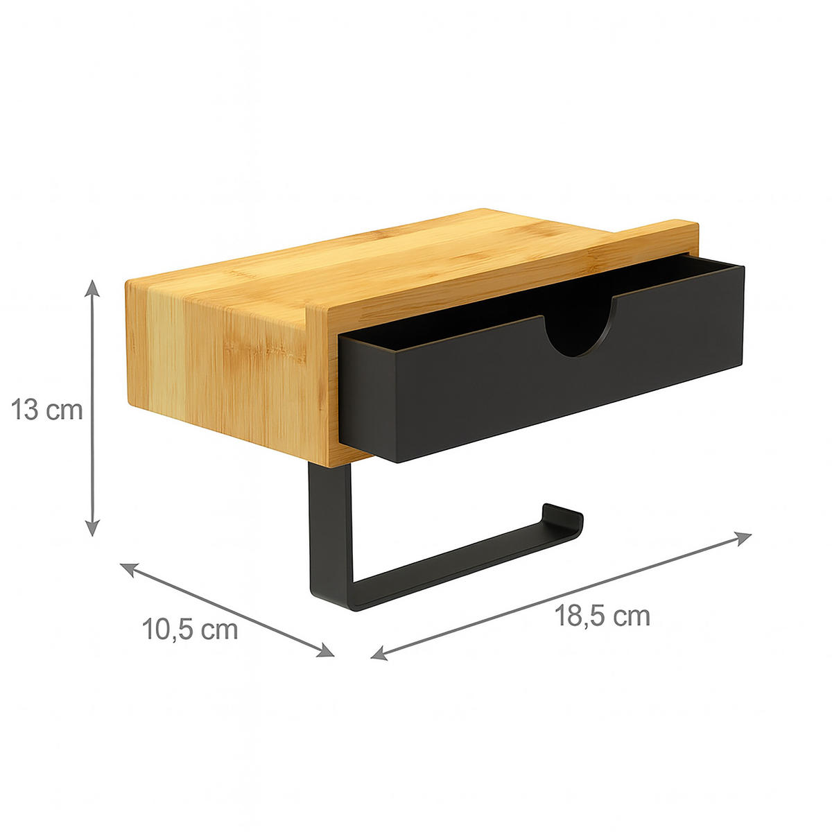 TOILETTENPAPIERHALTER Schwarz Natur Bambus Metall Wandmontage 13x18,5 cm - Multicolor, Holz/Kunststoff (18.5/13/10.5cm) - Relaxdays