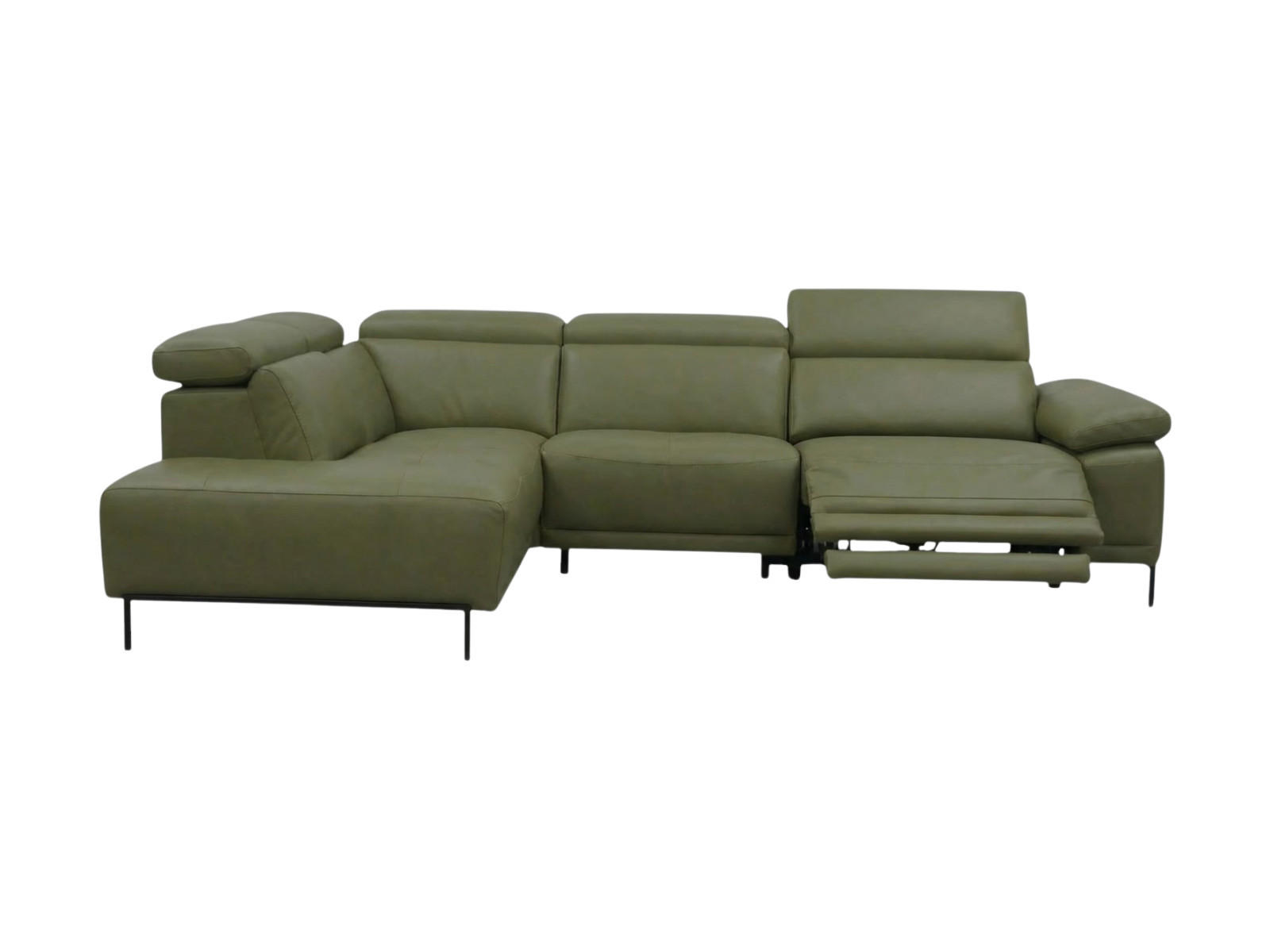 ECKSOFA Linus Echtleder mit 1 x Relaxfunktion Olivgrün - Olivgrün, Leder/Metall (220/262cm)