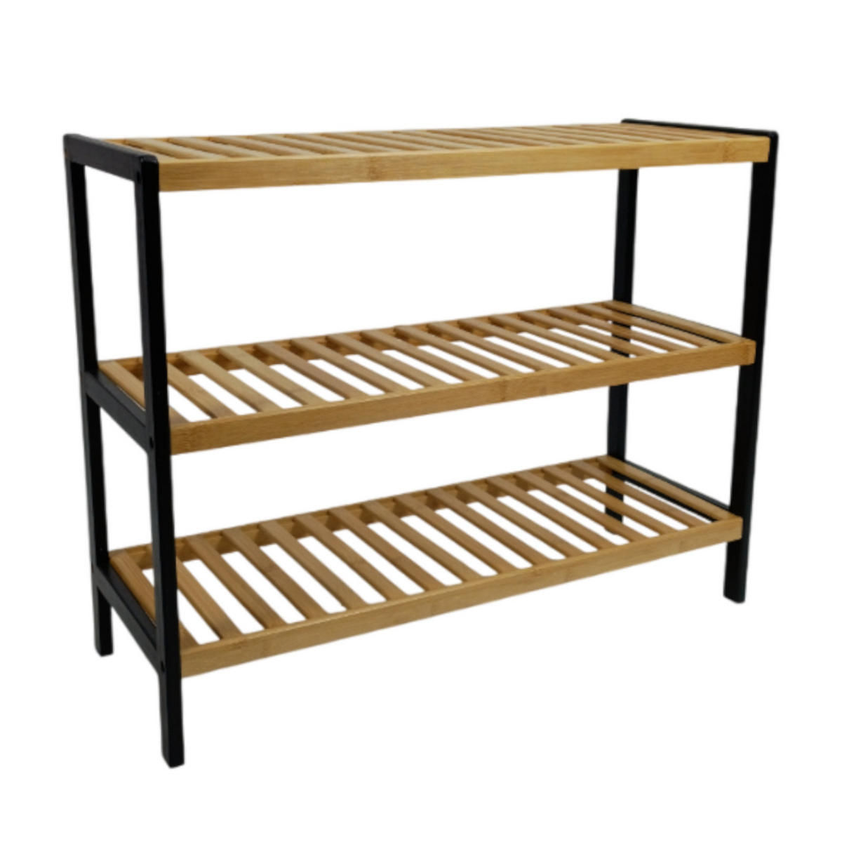 SCHUHREGAL Bambus Schwarz Naturfarben 3 Ablahen 70/26/55 cm - Hellbraun/Schwarz, Holz (70/55/26cm) - Begryf