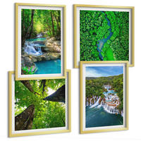 BILDER SET 4er Set - 50x50 cm & 40x60 cm Goldrahmen - Wasserfälle grüner Wald Wasser - Goldfarben, Kunststoff (50/50cm) - TULUP