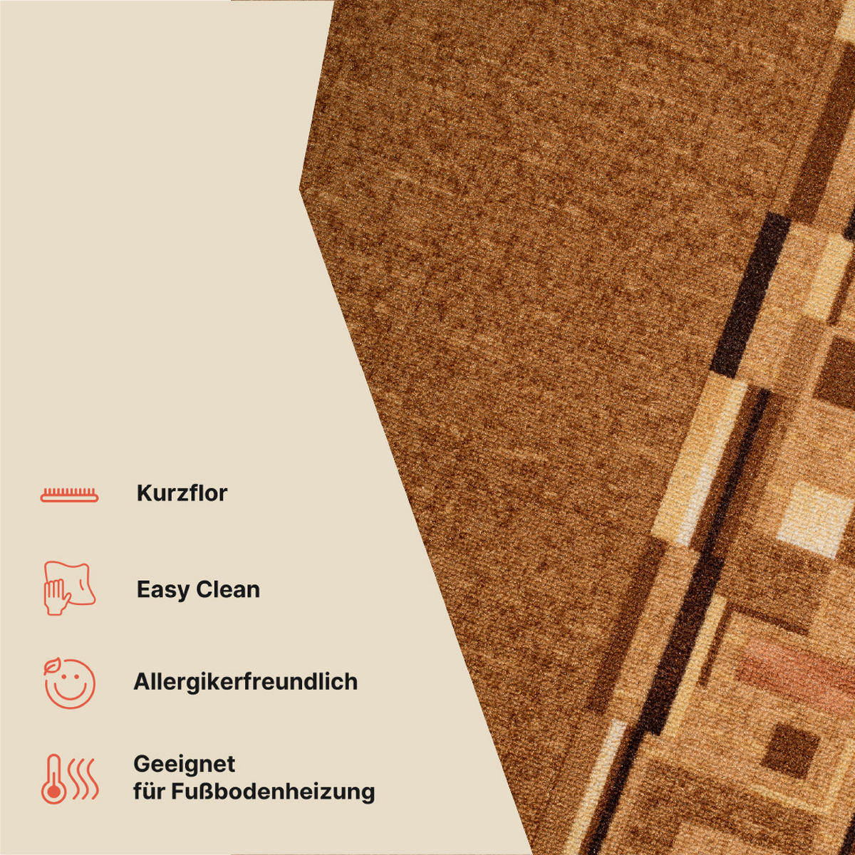 TEPPICHLÄUFER Anti-Rutsch Beige rutschfest Gummiunterlage 100/100 cm - Beige, Textil (100/100cm) - Tapiso