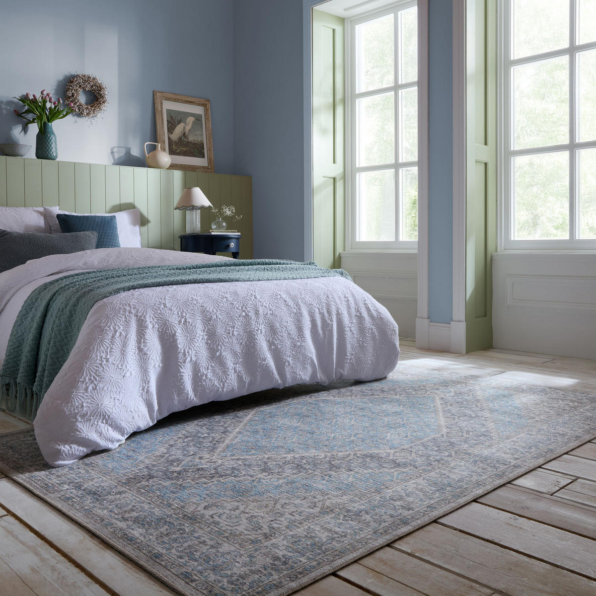 TEPPICH waschbar Medallion Muster, Orientalisch, Wohnzimmer schmutzabweisend Blau Rechteckig 190x290 - Blau, Textil (190/290cm) - KADIMA DESIGN