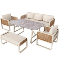 GARTENLOUNGE 178/61/76 cm beige aus PE-Rattan mit Tisch und waschbaren Kissen - Beige, Metall - OKWISH