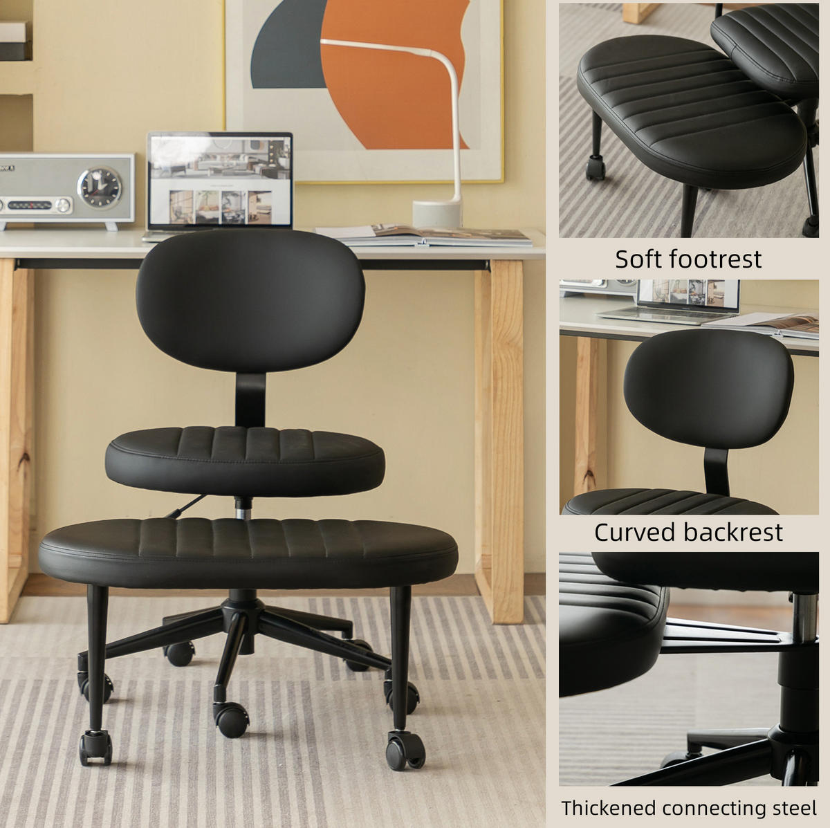 BÜROSTUHL ergonomisch drehbar Schwarz armlehnenfrei - Schwarz, Kunststoff (40/92/69cm) - Meubliv