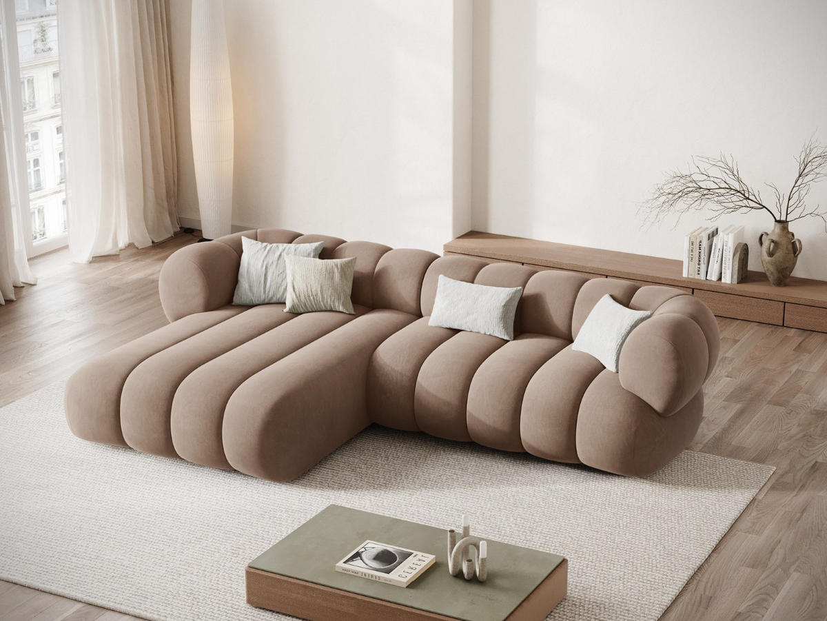 ECKSOFA links Koge aus Samt dunkelbeige 5 Sitzplätze - Mokka, Textil (165/270cm) - Cosmopolitan Design