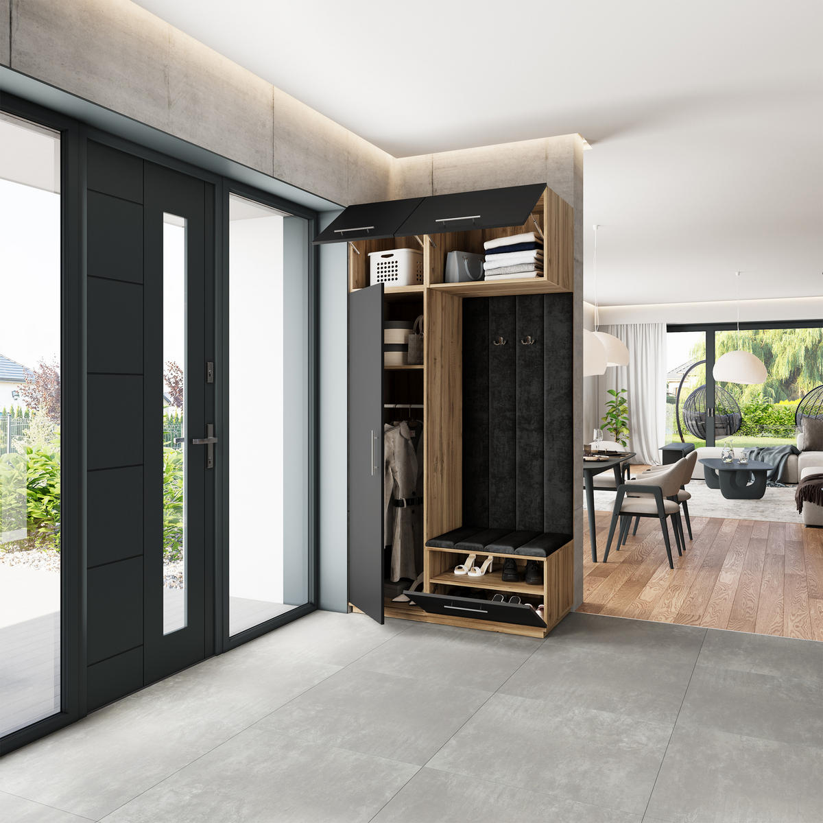 GARDEROBENSCHRANK REMA 120/240/60 cm Modern Eiche Wotan - Eiche Wotan/Schwarz, Holzwerkstoff (120/240/60cm) - MASSENO