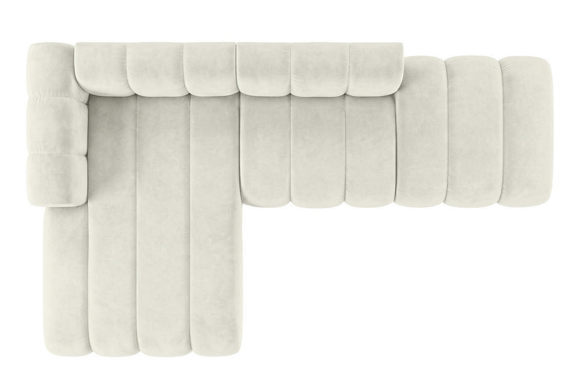 ECKSOFA Modulares In L-Form Mit Hocker, Velvet-Stoff Riviera, Ecru, Links, GRAND Mini - Creme, Holz (295/179cm) - Kaiser Möbel