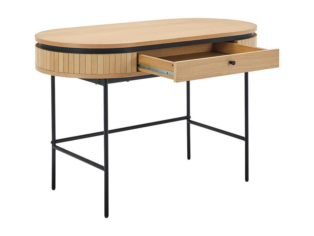 SCHREIBTISCH mit 1 Schubladen - Eichenfurnier - Holzfarben & Schwarz - CARDIONA - Schwarz, Holz (60/120/76cm) - Vente-Unique