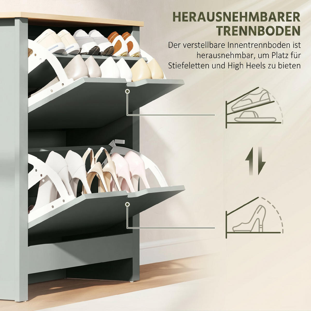 SCHUHSCHRANK Spanplatte Hellgrau - Dunkelgrau/Hellgrau, Holzwerkstoff/Kunststoff (26/80/72cm) - HOMCOM