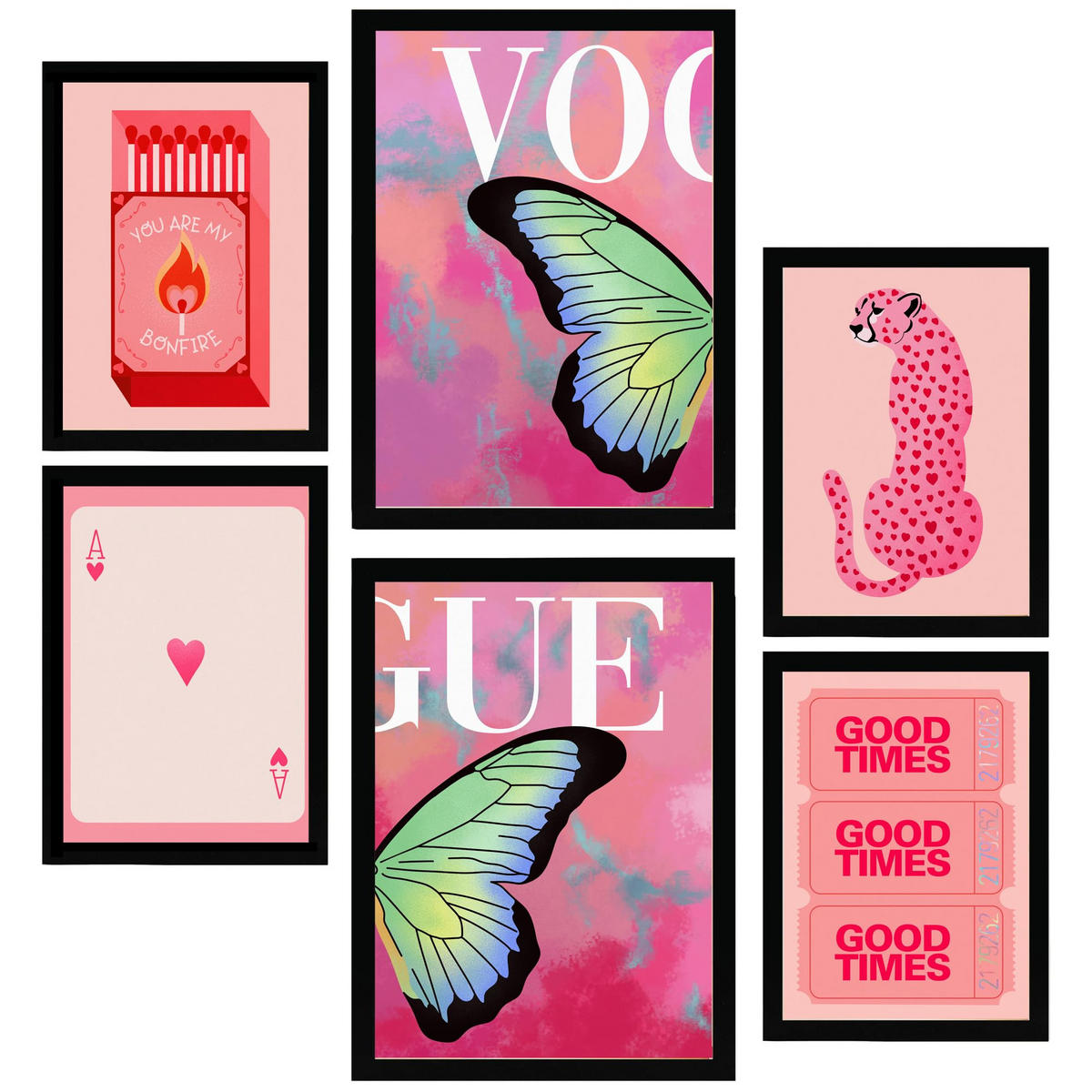 POSTER Set Mit 6 Moderner Kunst A3 & A4 Schwarzer Rahmen - Schwarz, Papier (29/3cm) - Nacnic