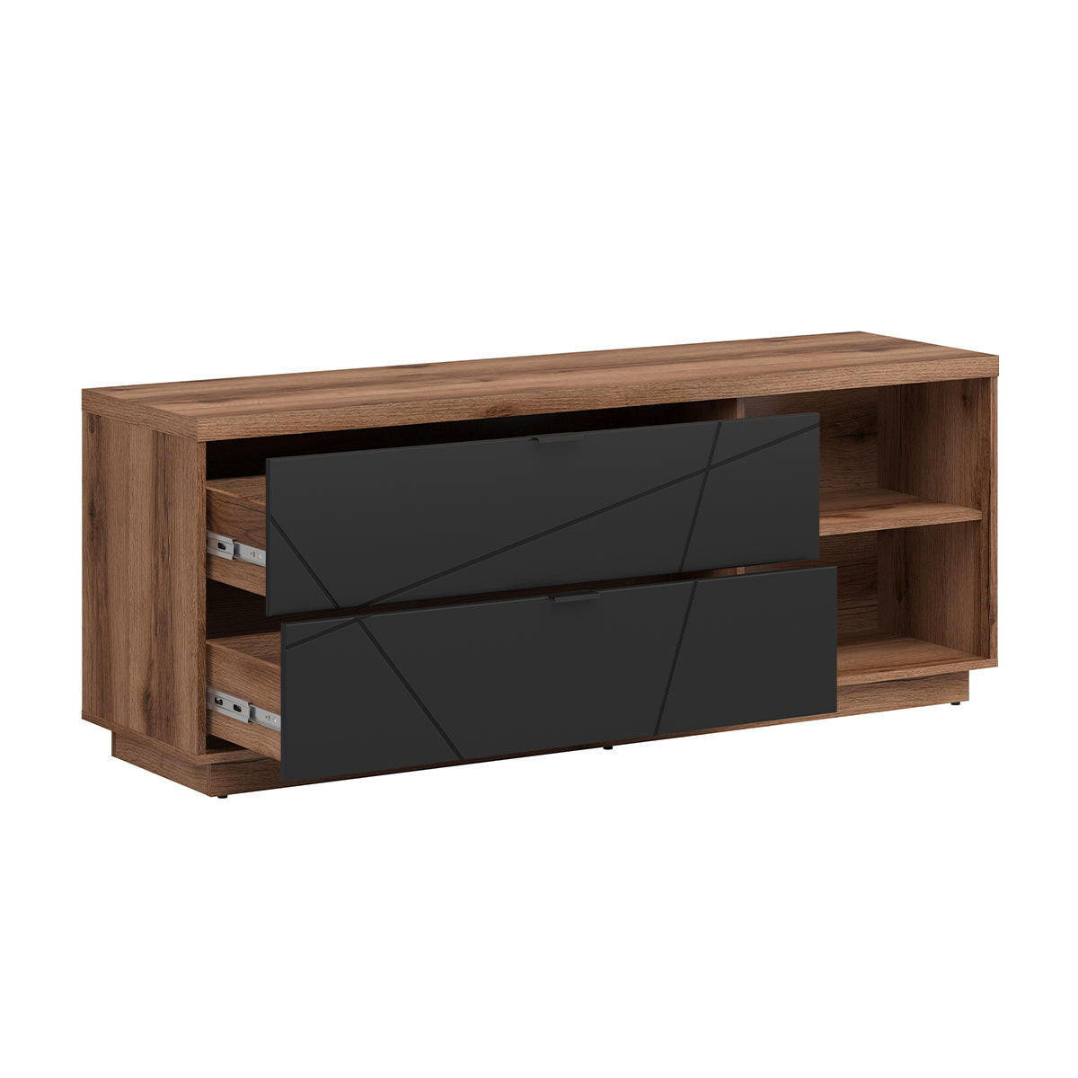 TV-MÖBEL Sven Schwarz und Holz - Schwarz, Holzwerkstoff (156/61/43cm) - Petits-meubles