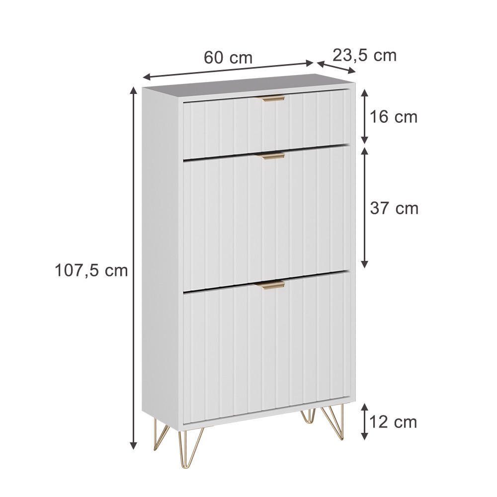 SCHUHSCHRANK Helge Weiß 60 x 107.5 cm 2 Fächer - Weiß, Holzwerkstoff (60/107.5/23.5cm) - Vicco