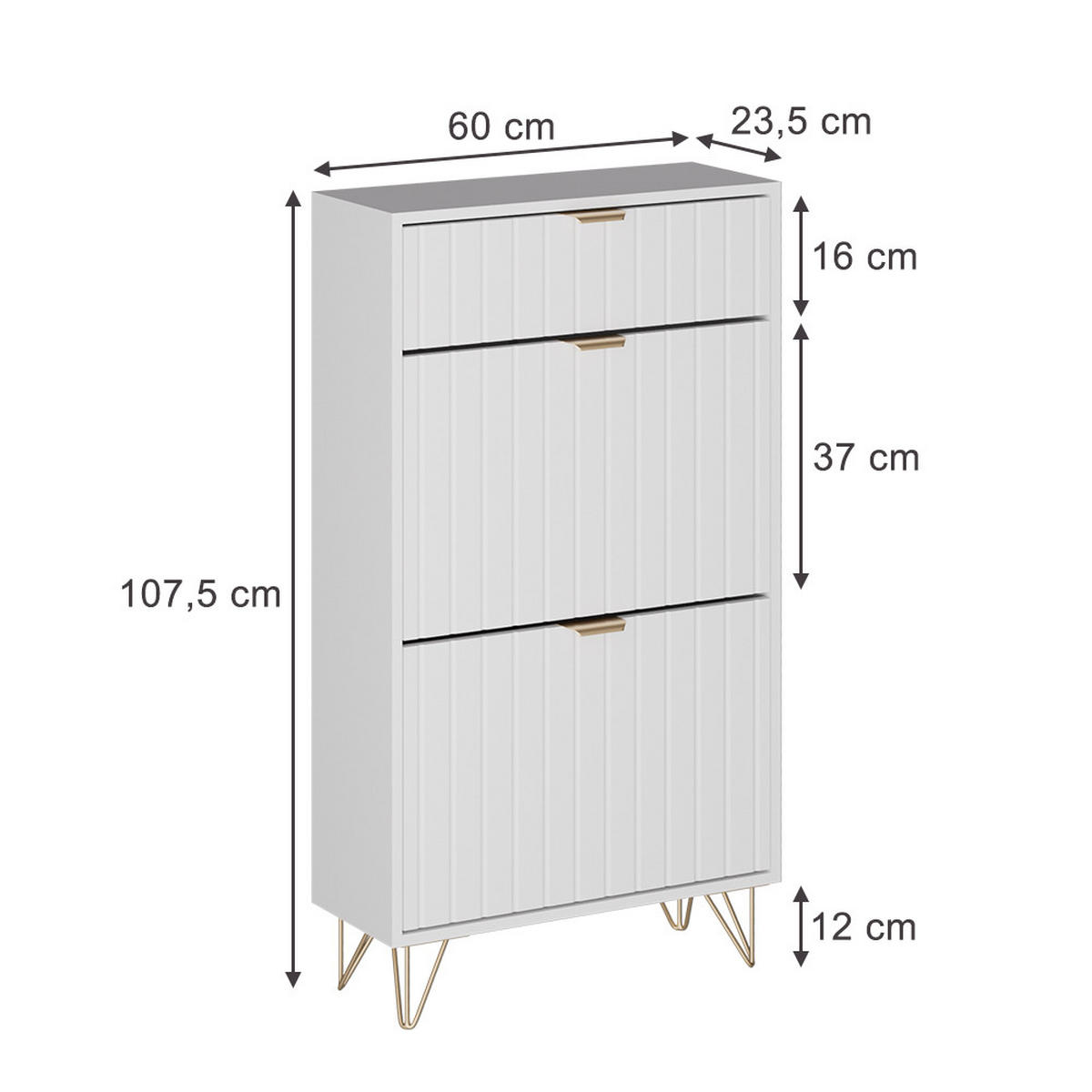 SCHUHSCHRANK Helge Weiß 60 x 107.5 cm 2 Fächer - Weiß, Holzwerkstoff (60/107.5/23.5cm) - Vicco