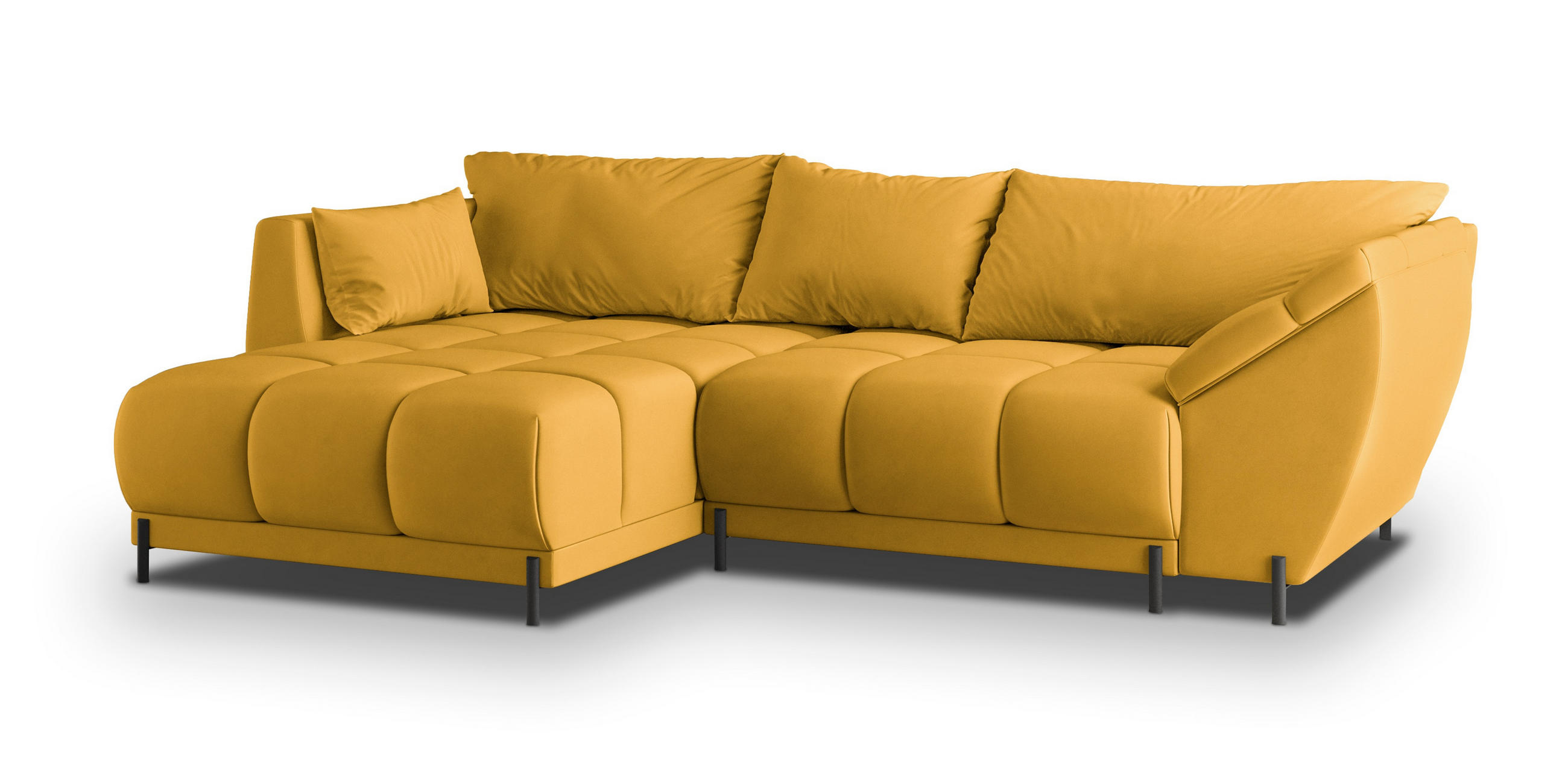 ECKSOFA VESTANO L-S Gelb Velours-Stoff mit Schlaffunktion - Gelb, Holz (287/182cm) - MASSENO