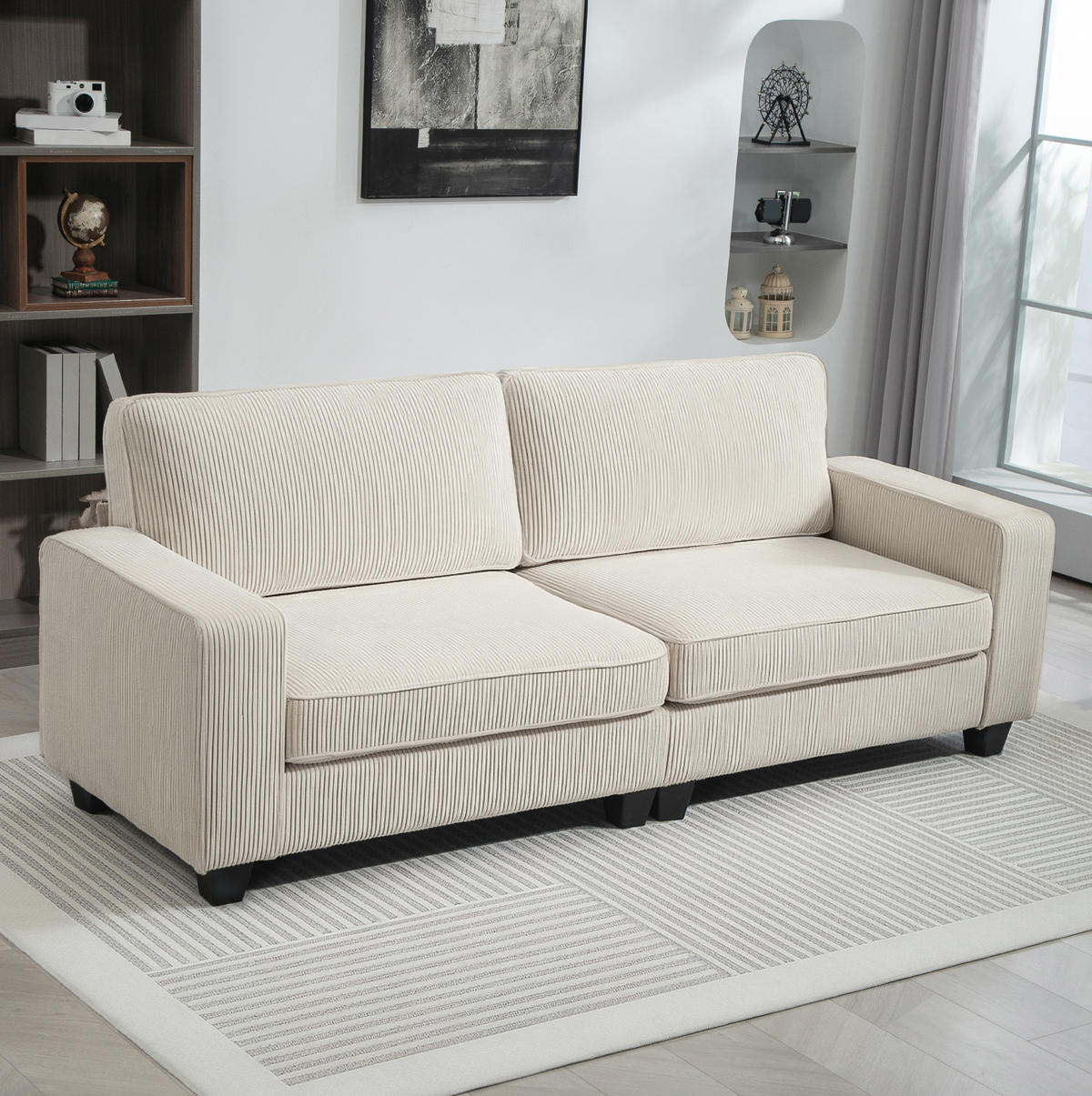 3-SITZER-SOFA 227/84/87 cm mit Federkern, Cordbezug und gepolsterten Armlehnen, Cremeweiß - Weiß, Holzwerkstoff (227/87/84cm) - Redom